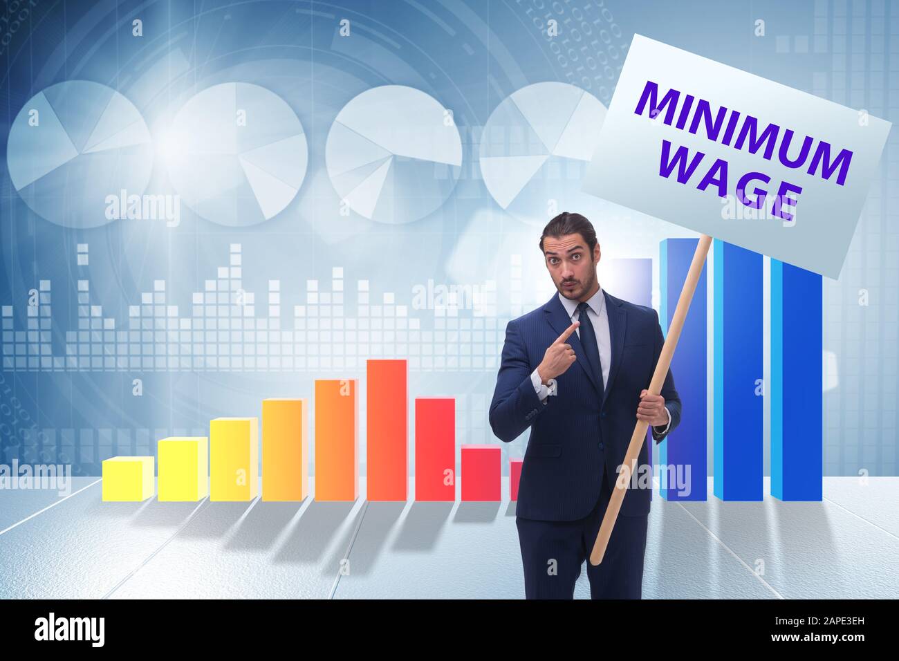 Il concetto di salario minimo e imprenditore Foto Stock