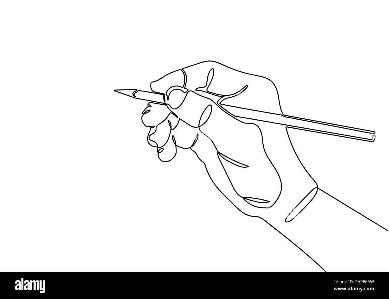 disegno a linea continua della linea di disegno a mano con matita Foto Stock