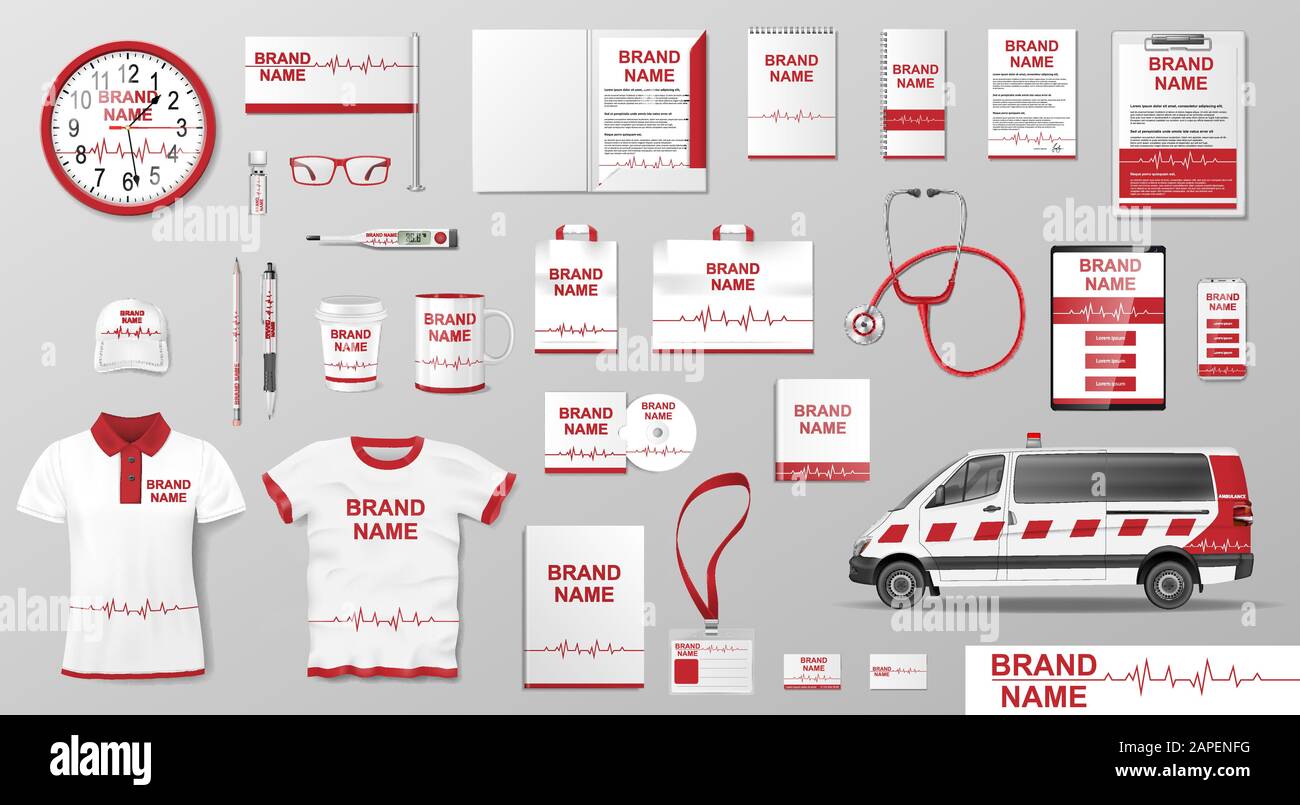Medical Center o Pharmacy Branding Identity design. Modello medico in stile aziendale. Farmacia Dental Clinic elementi per il vostro marchio. Vettore Illustrazione Vettoriale