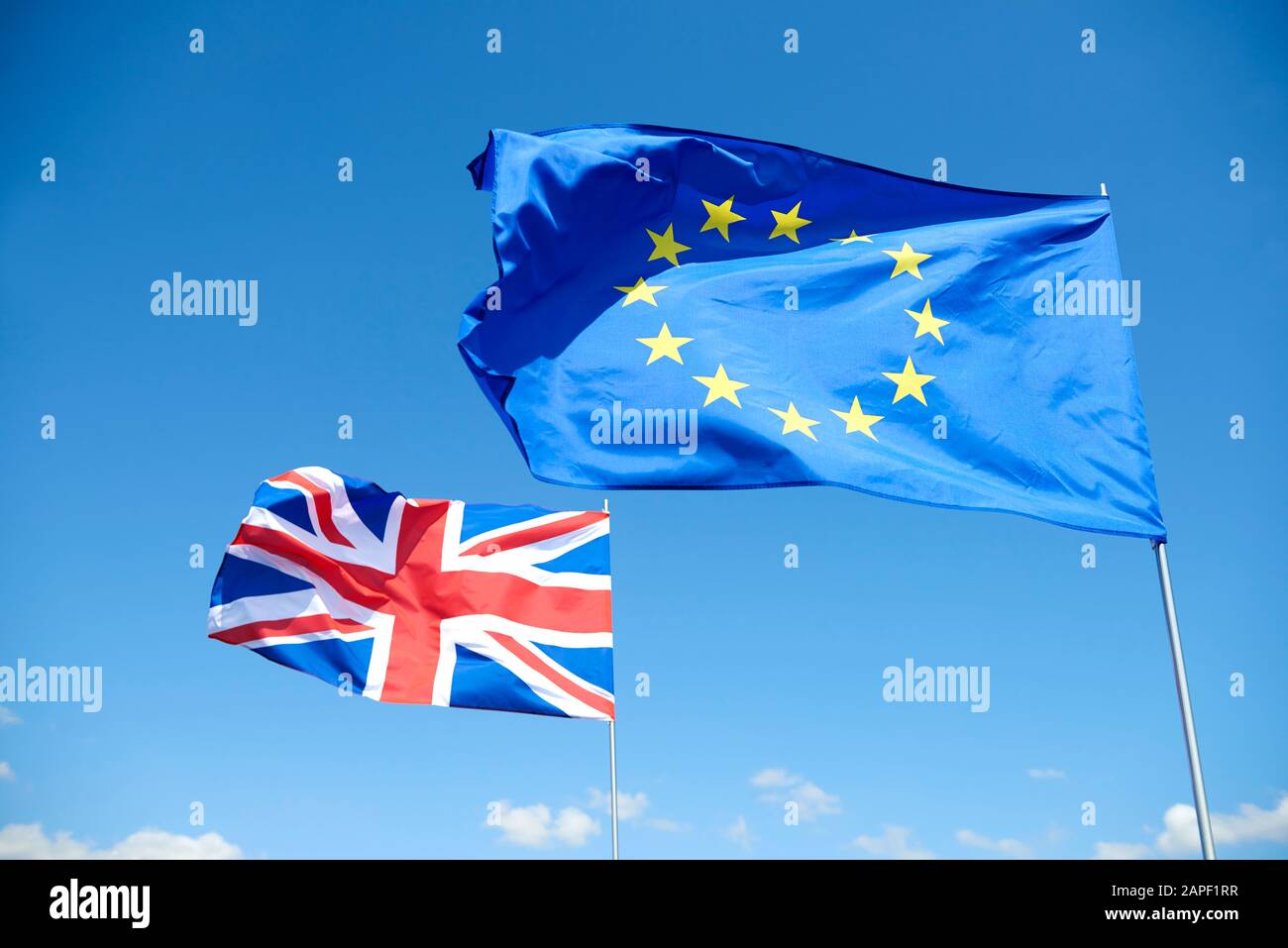 Concetto di bandiere brexit al di fuori Foto Stock