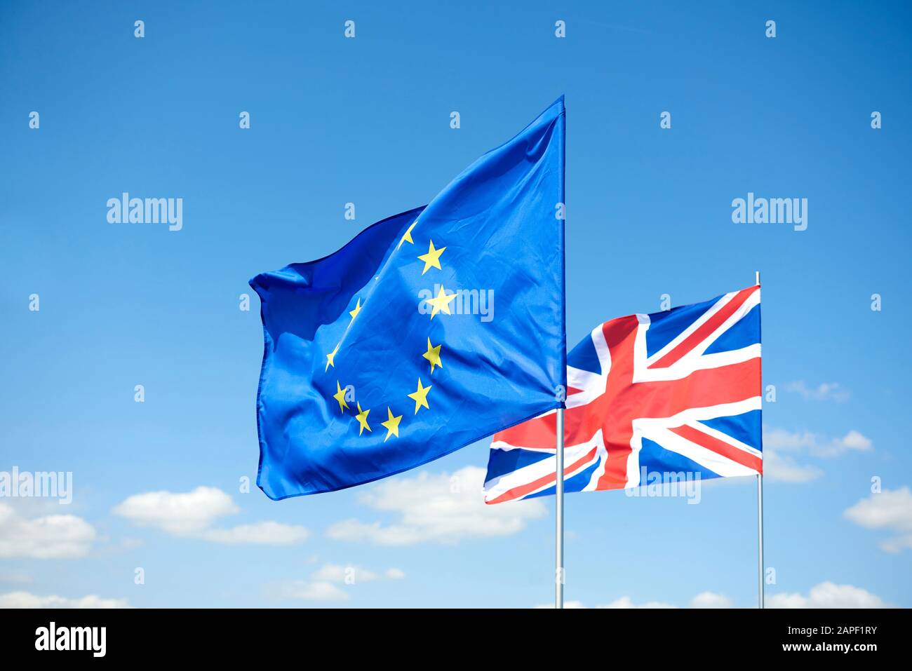 Concetto di referendum sulla brexit e bandiere Foto Stock