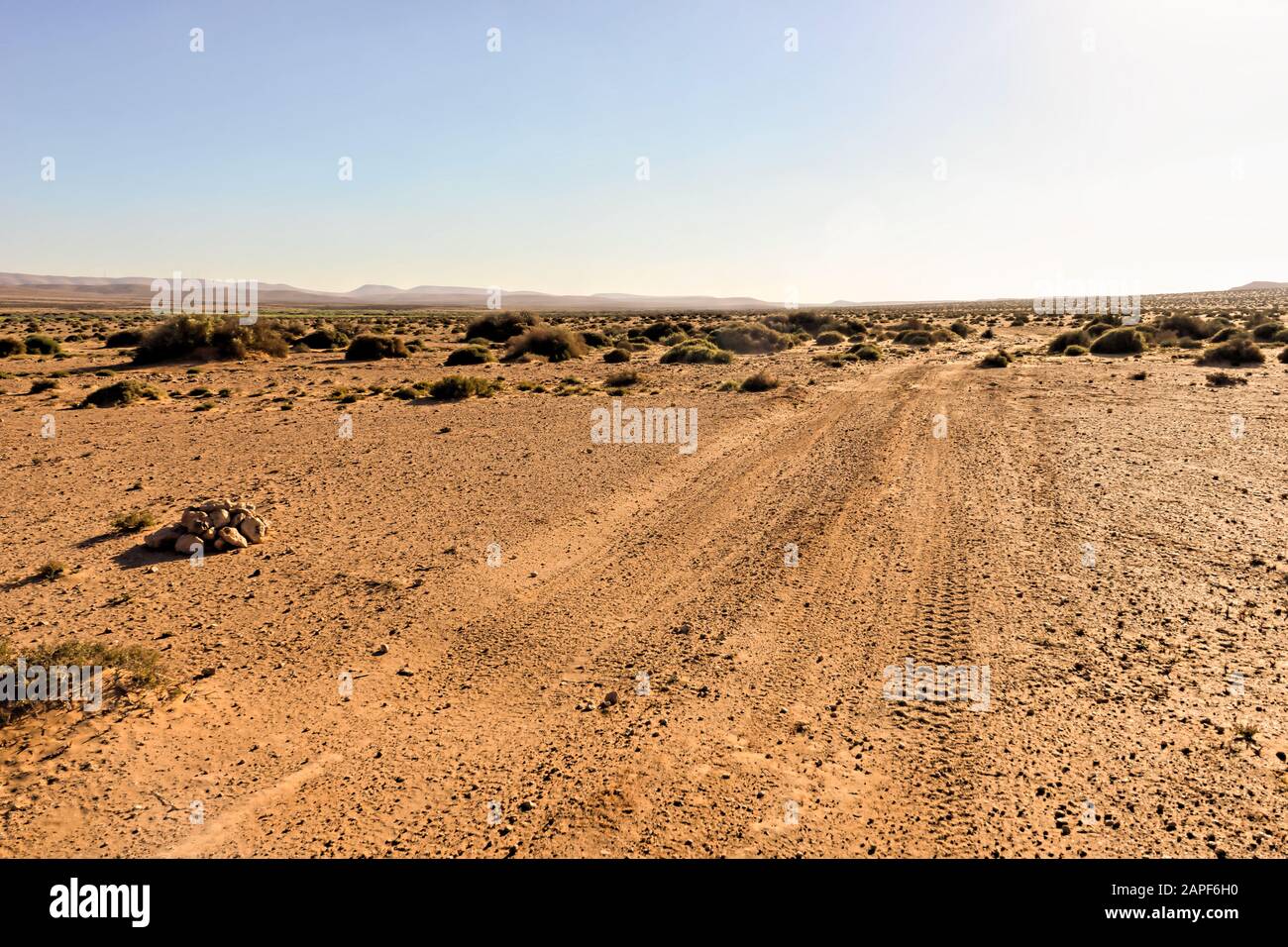 una pista nel deserto nel sud del marocco Foto Stock