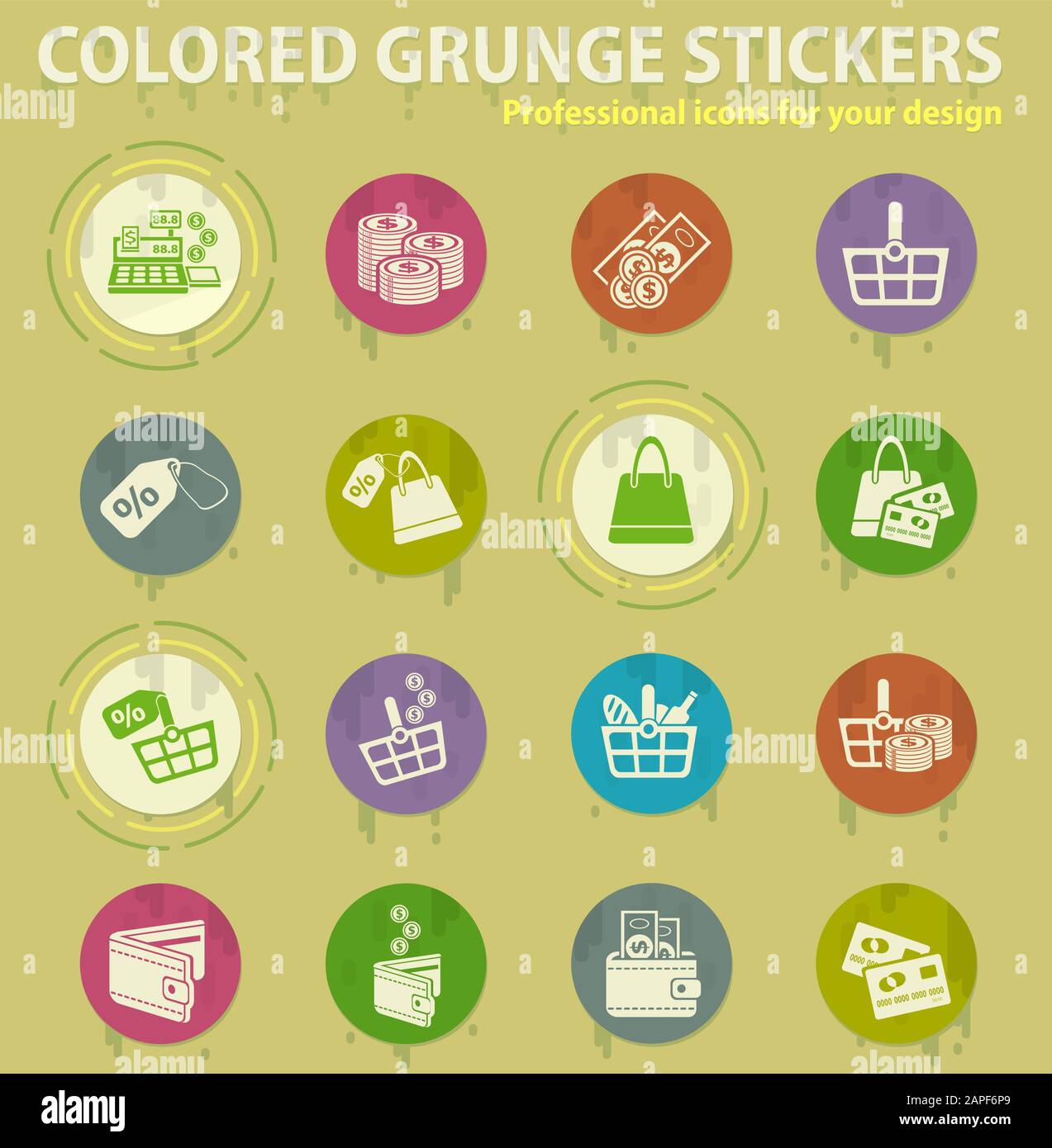 e-commerce colorate grunge icone Illustrazione Vettoriale