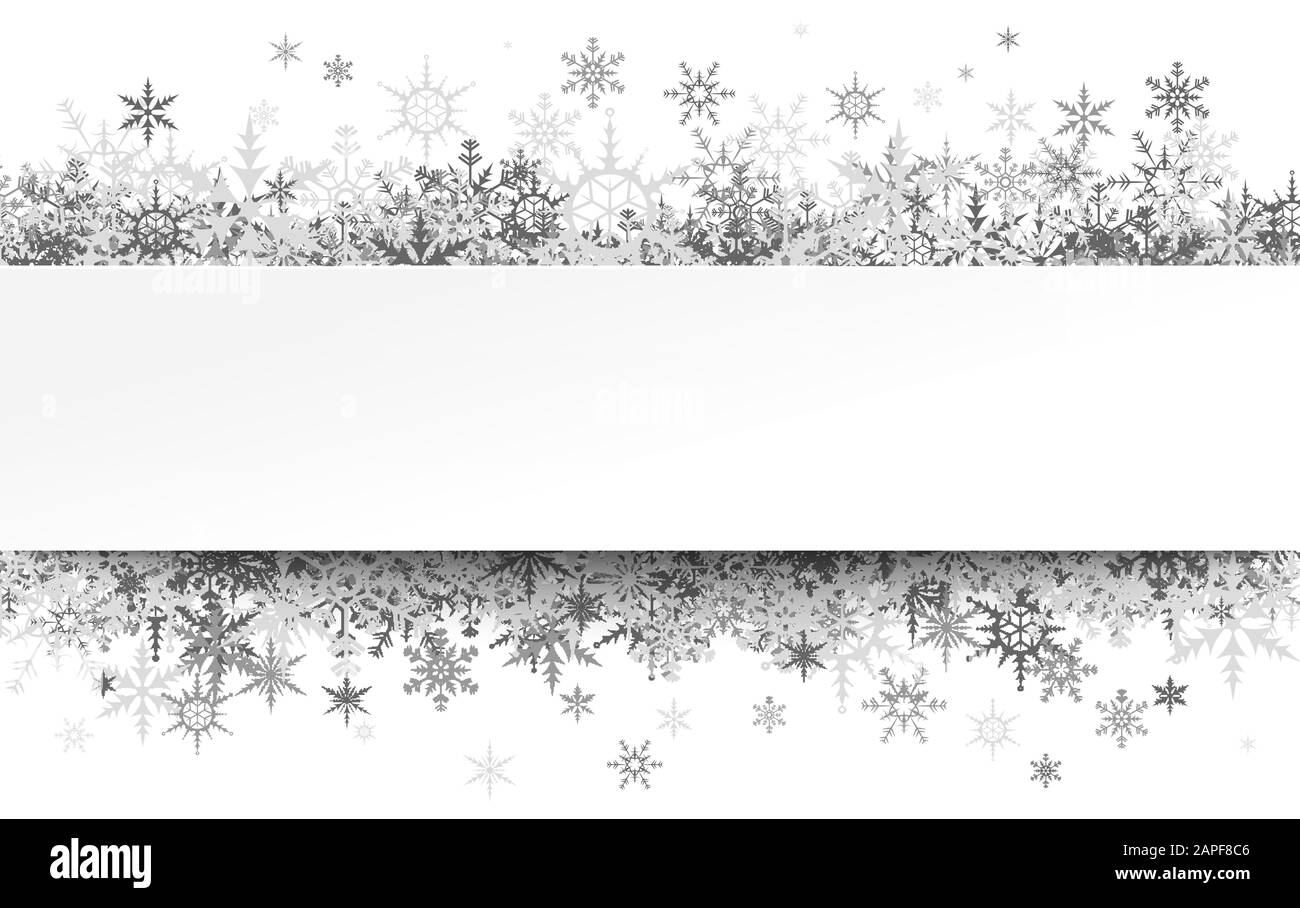 silver snowflakes dietro vuoto bianco cornice banner per natale inverno saluti su sfondo bianco Illustrazione Vettoriale