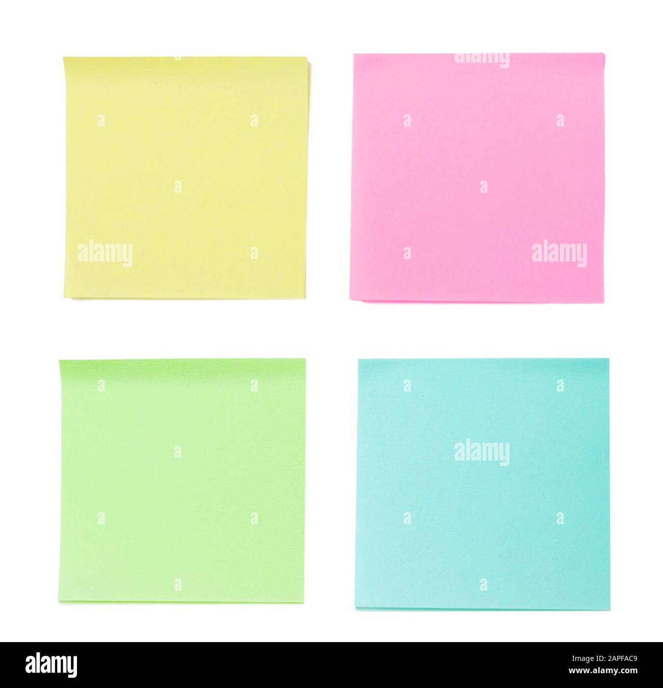 Set di vibrante colorata sticky notes con ombra isolati su sfondo bianco,  vista frontale carta adesiva nota raccolta con spazio di copia Foto stock -  Alamy
