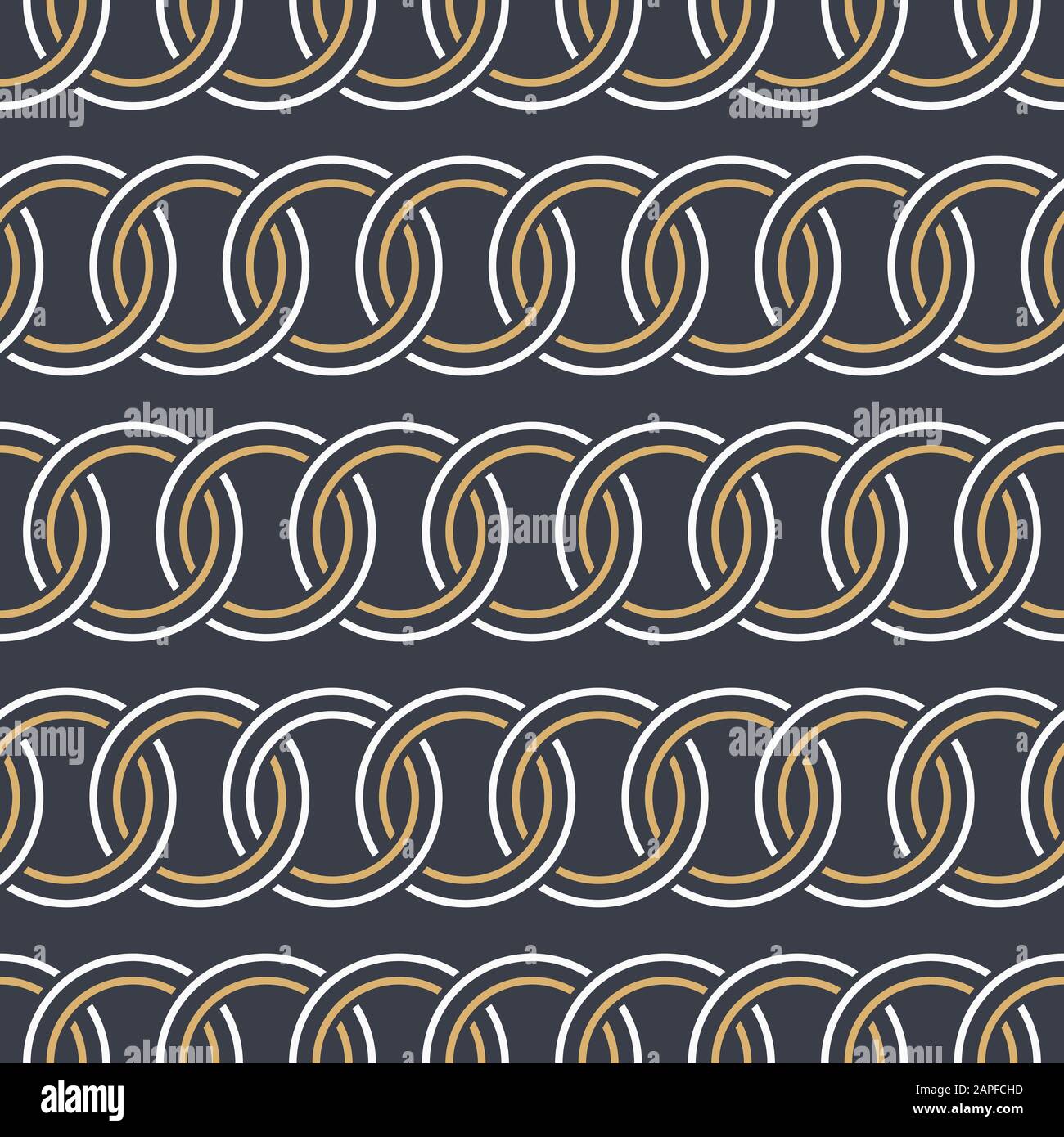 Ripetizione della catena circolare senza giunture astratta. Linee orizzontali intrecciate geometriche decorative. Ripetizione di forme arrotondate. Sfondo del colore vettoriale. Illustrazione Vettoriale