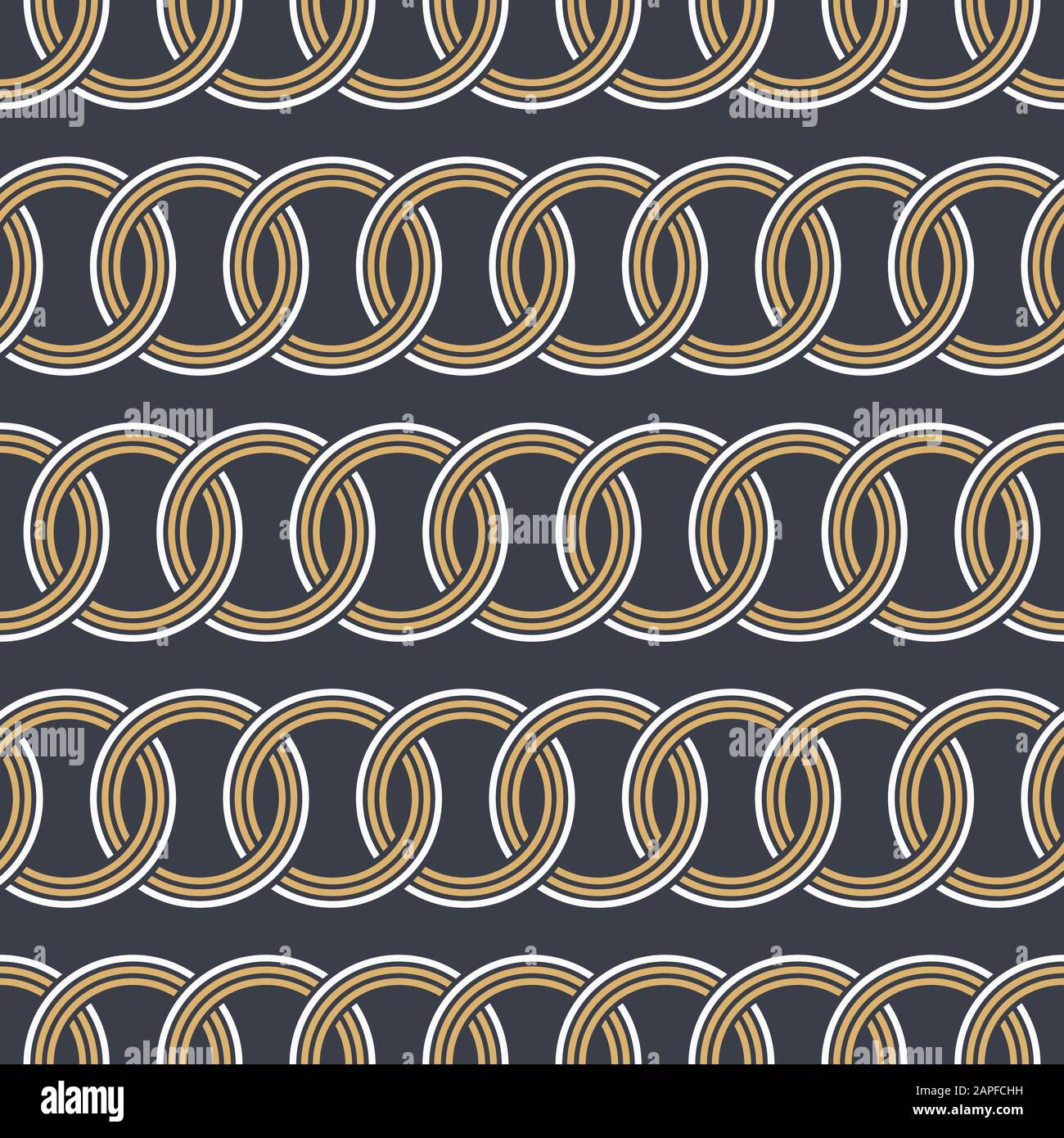Ripetizione della catena circolare senza giunture astratta. Linee orizzontali intrecciate geometriche decorative. Ripetizione di forme arrotondate. Sfondo del colore vettoriale. Illustrazione Vettoriale
