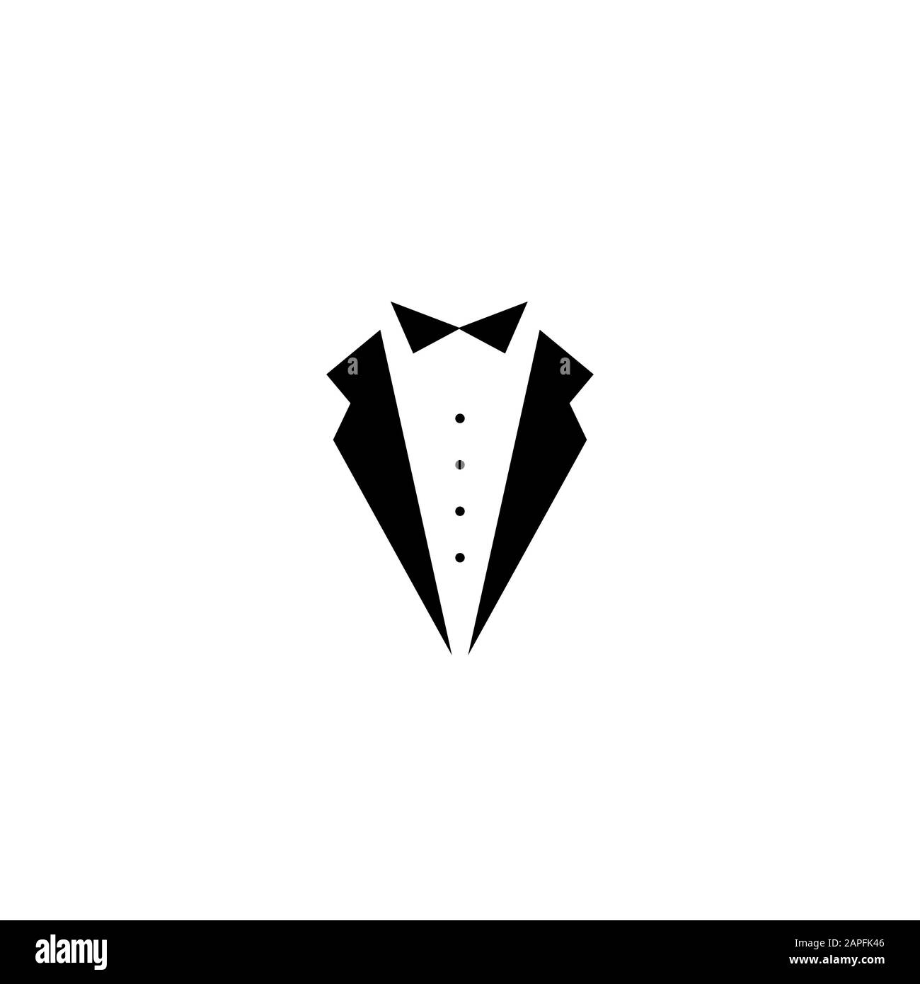 Avatar gentleman isolato su sfondo bianco. Cravatta a prua con bottoni e abito nero o tuxedo. Festa, serata di gala, palla, simbolo di matrimonio. Isolato su w Illustrazione Vettoriale