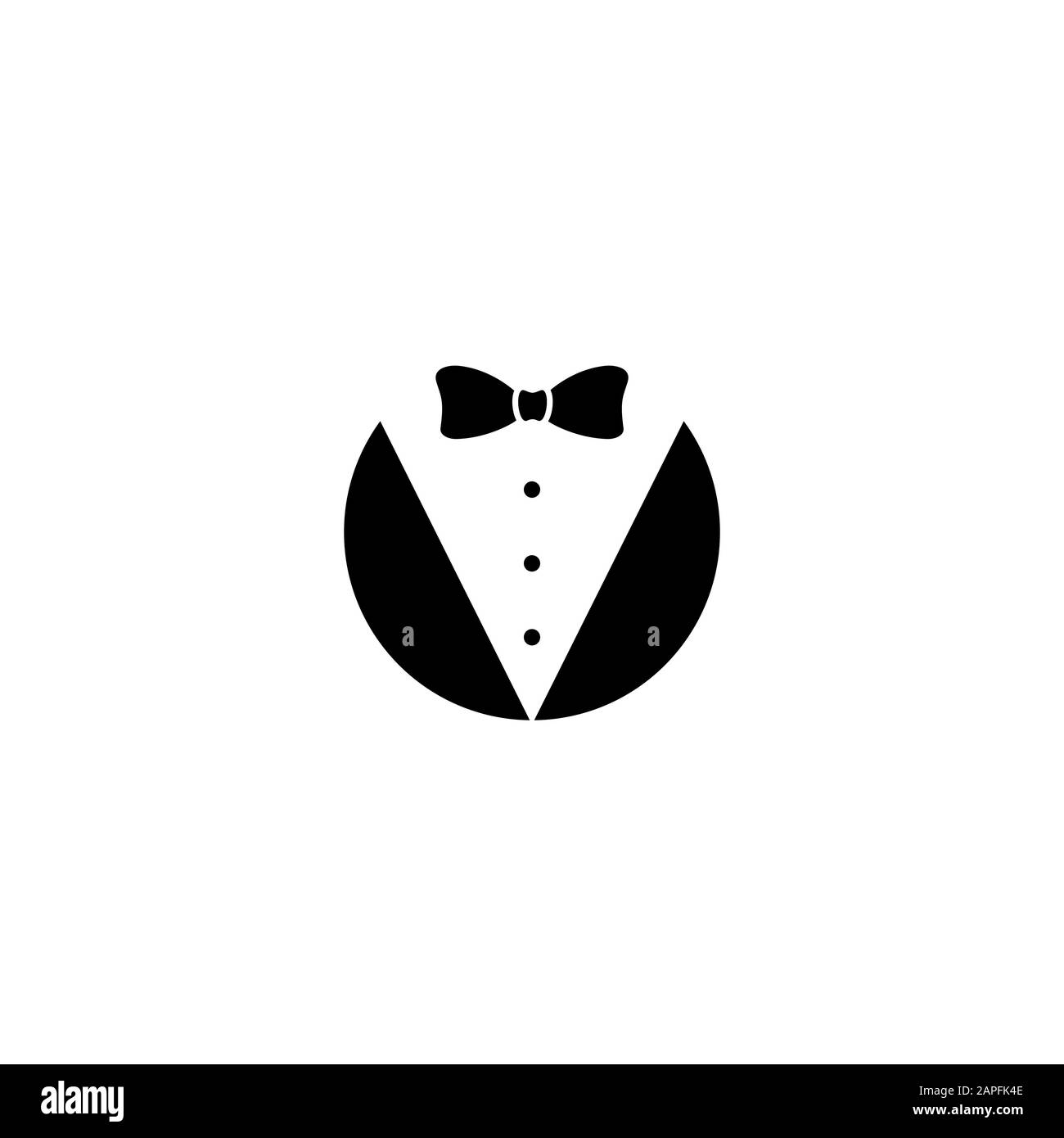 Avatar gentleman isolato su sfondo bianco. Cravatta a prua con bottoni e abito nero o tuxedo. Festa, serata di gala, palla, simbolo di matrimonio. Isolato su w Illustrazione Vettoriale