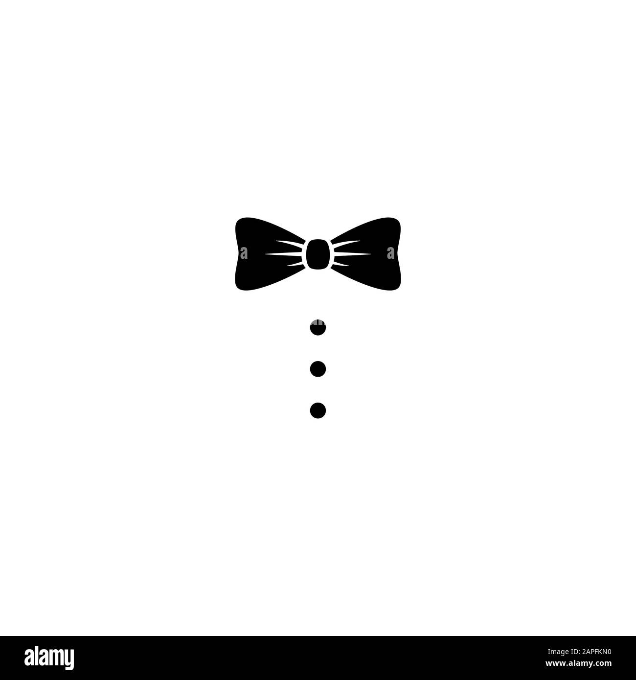 Icona gentleman isolata su sfondo bianco. Cravatta a prua con bottoni di abito. Festa, serata di gala, simbolo di palla cerimoniale. Isolato su bianco. Vecto Illustrazione Vettoriale