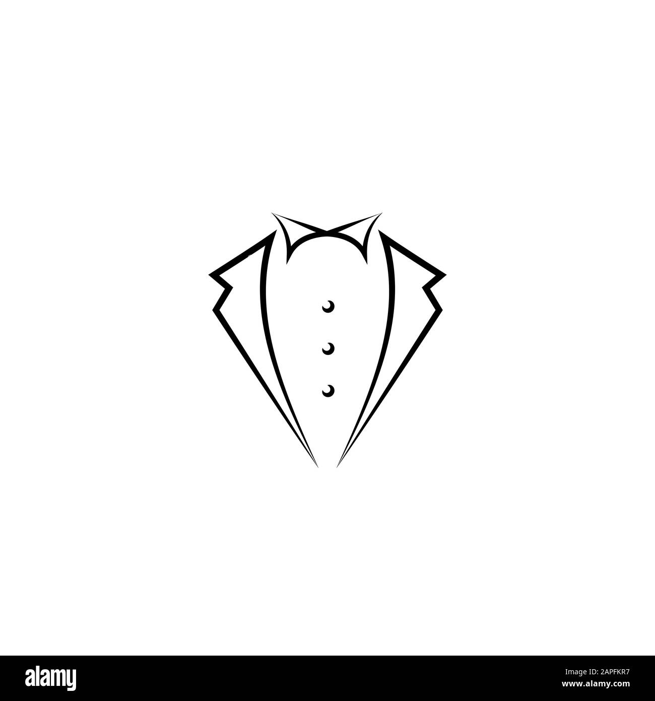 Avatar gentleman isolato su sfondo bianco. Cravatta a prua con bottoni e abito nero o tuxedo. Festa, serata di gala, palla, simbolo di matrimonio. Isolato su w Illustrazione Vettoriale