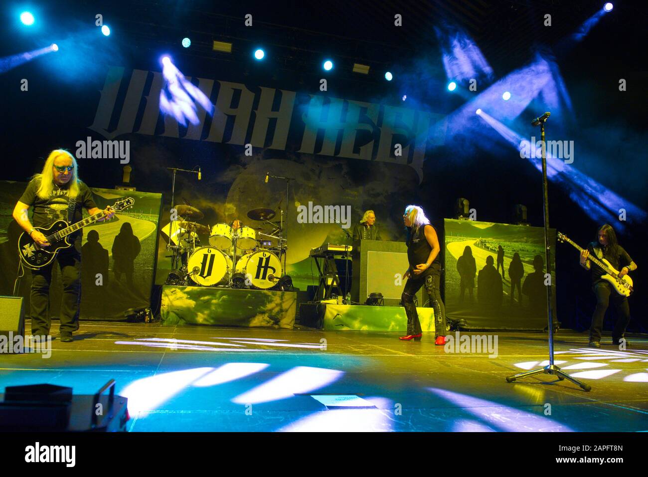 Berlino, Germania. 21st Gen 2020. Mick Box, Russell Gilbrook, Phil Lanzon, Bernie Shaw e Davey Rimmer da Uriah Heep vivono al concerto "Music & Stories 2020" di Tempodrom. Berlino, 21 gennaio 2020 | utilizzo credito mondiale: DPA/Alamy Live News Foto Stock