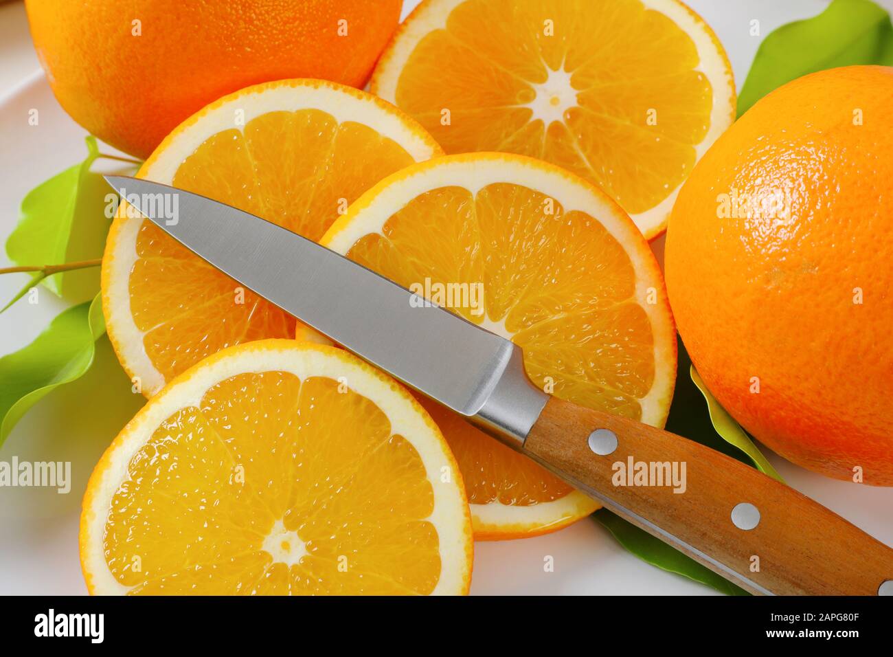 Primo piano di fette di arancia fresche Foto Stock
