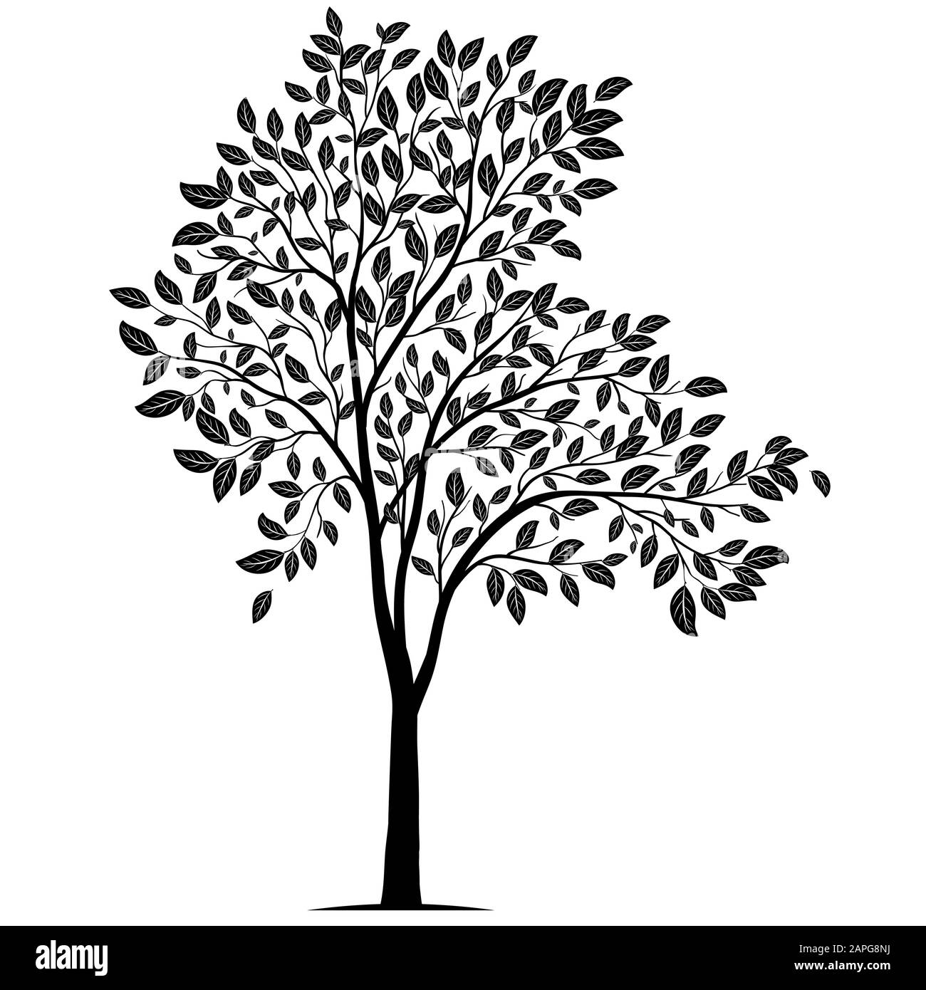 Albero con foglie di vettore di silhouette Illustrazione Vettoriale