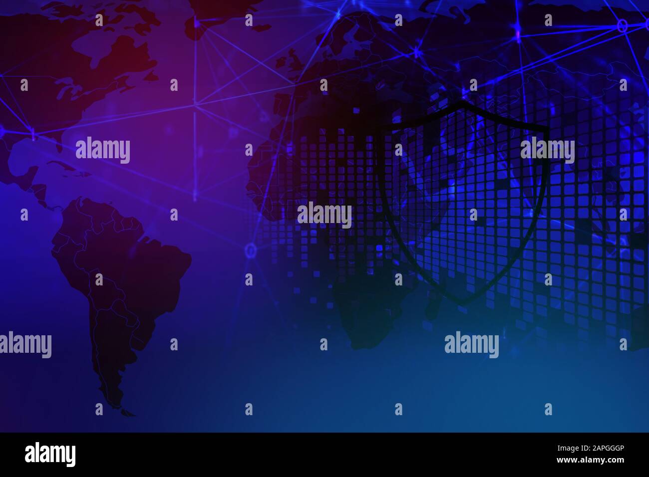Data security systems computer with shield on data network and world map for protect crime by an anonymous hacker internet / technology background cyb Foto Stock