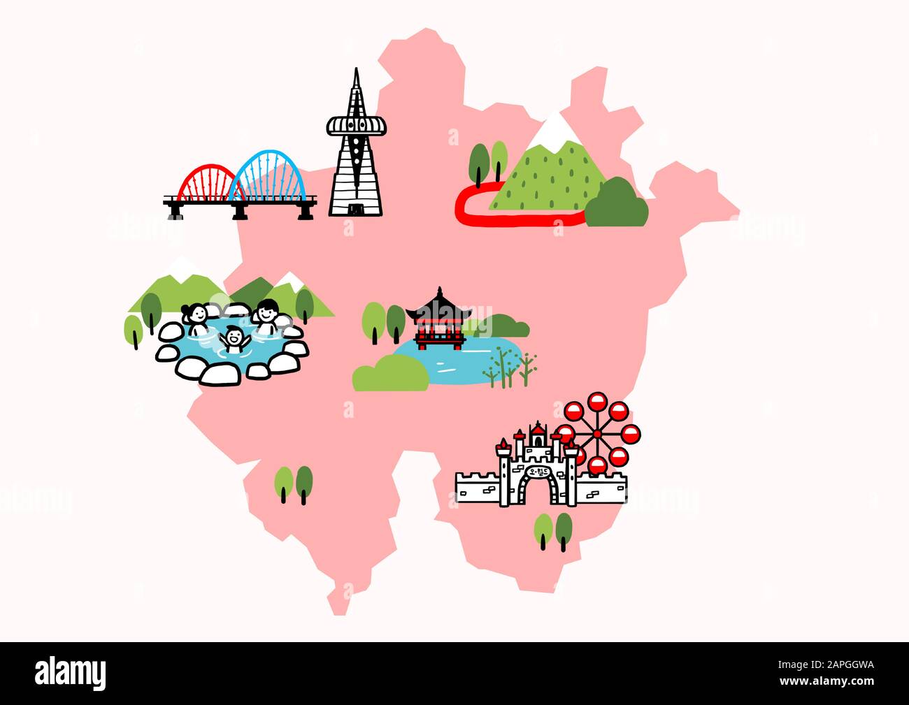 Corea carta di viaggio attrazione turismo simbolo illustrazione 009 Illustrazione Vettoriale