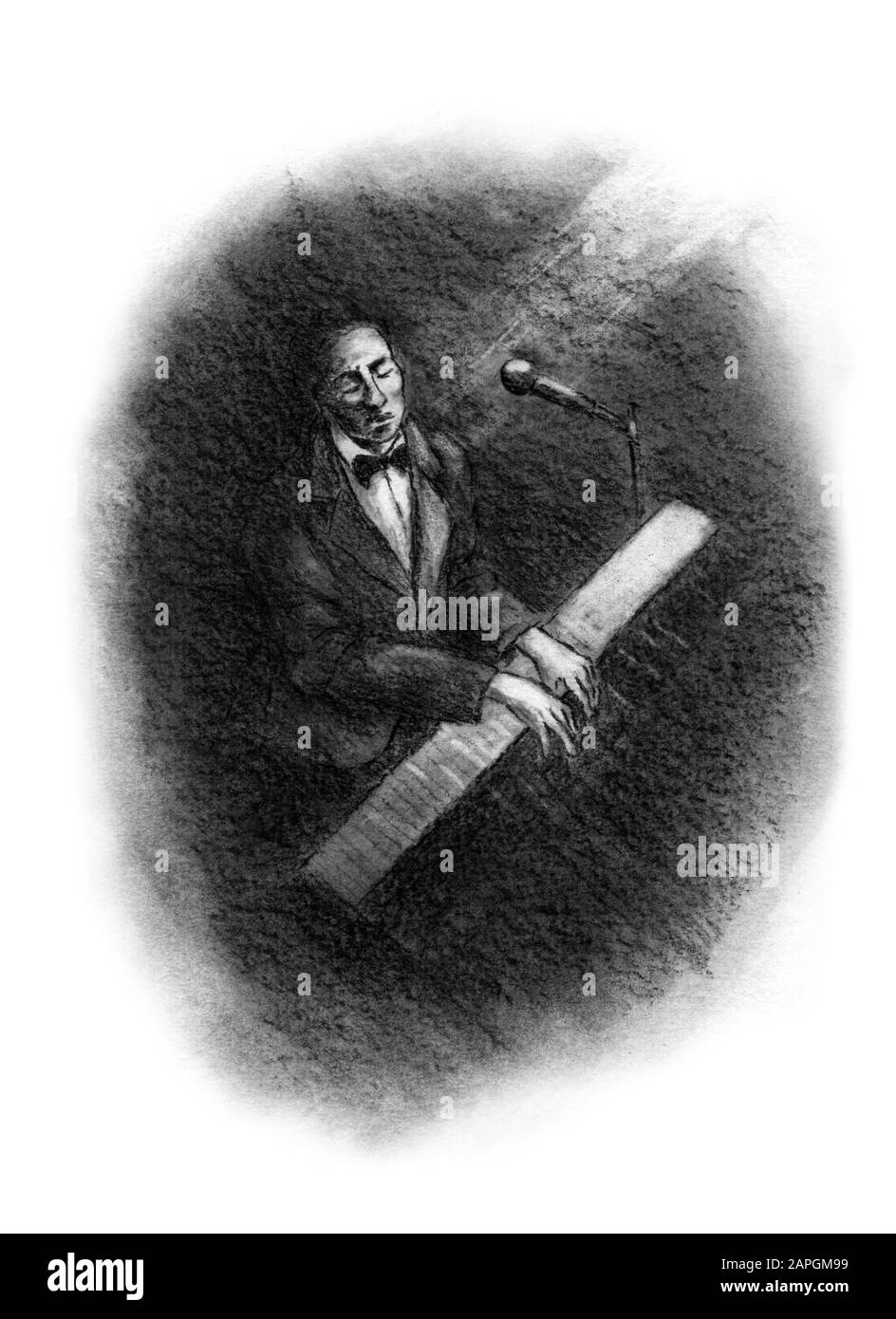 Piano player disegno a carbone disegnato a mano. Serie di musicisti. Foto Stock