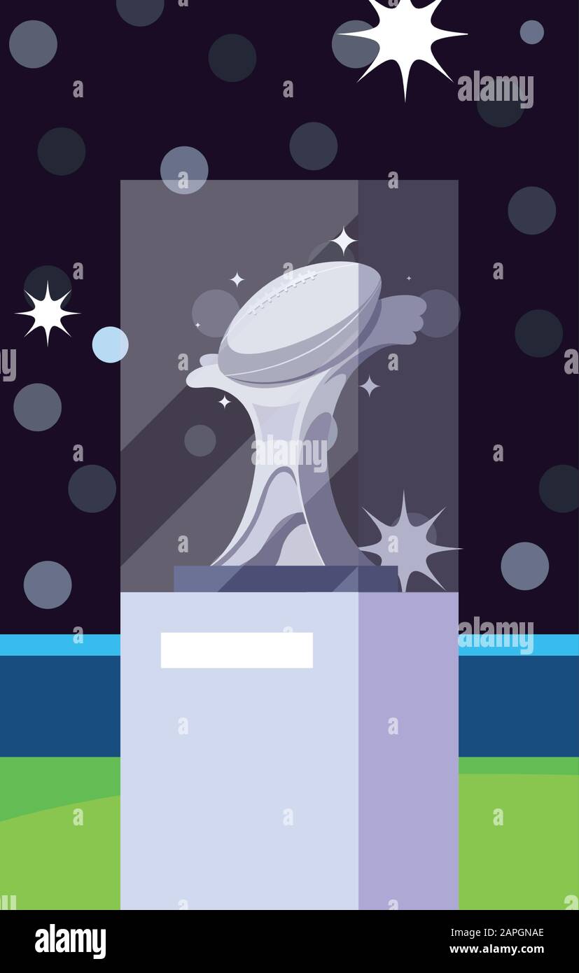 Trofeo di fronte al granstand design, Super Bowl american calcio sport hobby gioco di allenamento attrezzature tournement e giocare tema Vector illustrazione Illustrazione Vettoriale