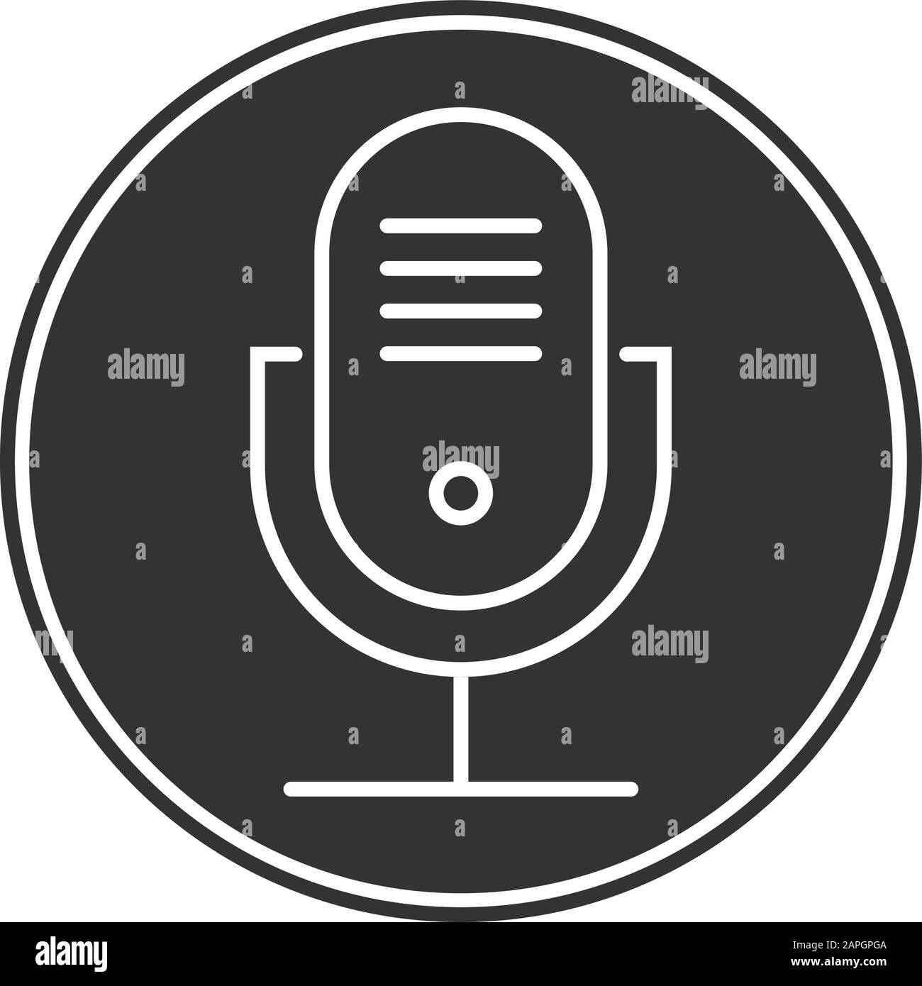icona del microfono di registrazione audio circolare, illustrazione del vettore del simbolo del podcasting Illustrazione Vettoriale