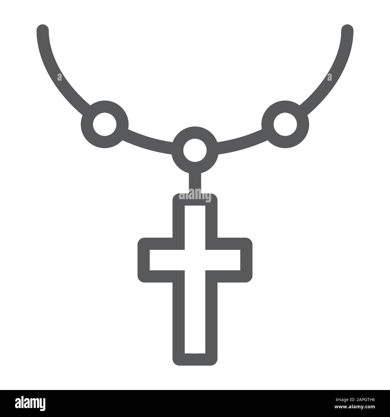 Rosario catholic Faith line Icon, religione e preghiera, collana con croce, grafica vettoriale, disegno lineare su sfondo bianco, eps 10. Illustrazione Vettoriale