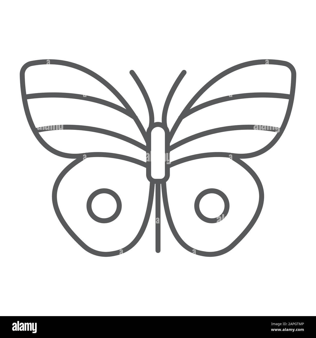 Icona di linea sottile farfalla, pasqua e estate, segno di insetto, grafica vettoriale, un pattern lineare su sfondo bianco, eps 10. Illustrazione Vettoriale