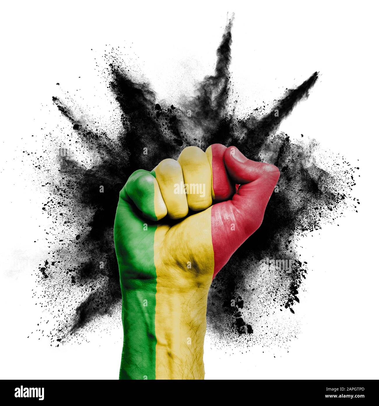 Mali ha sollevato il pugno con l'esplosione di polvere, il potere, il concetto di protesta Foto Stock