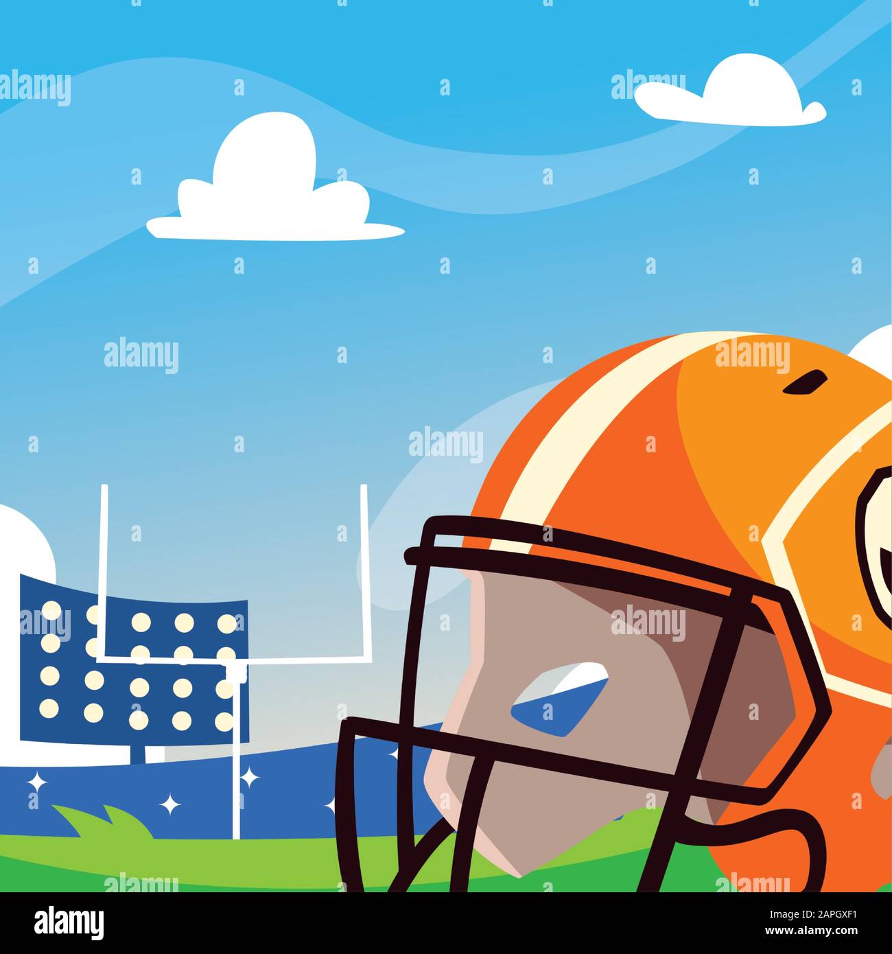 Casco di fronte al granstand design, Super Bowl american football sport hobby gioco di allenamento attrezzature tournement e giocare tema Vector illustrazione Illustrazione Vettoriale