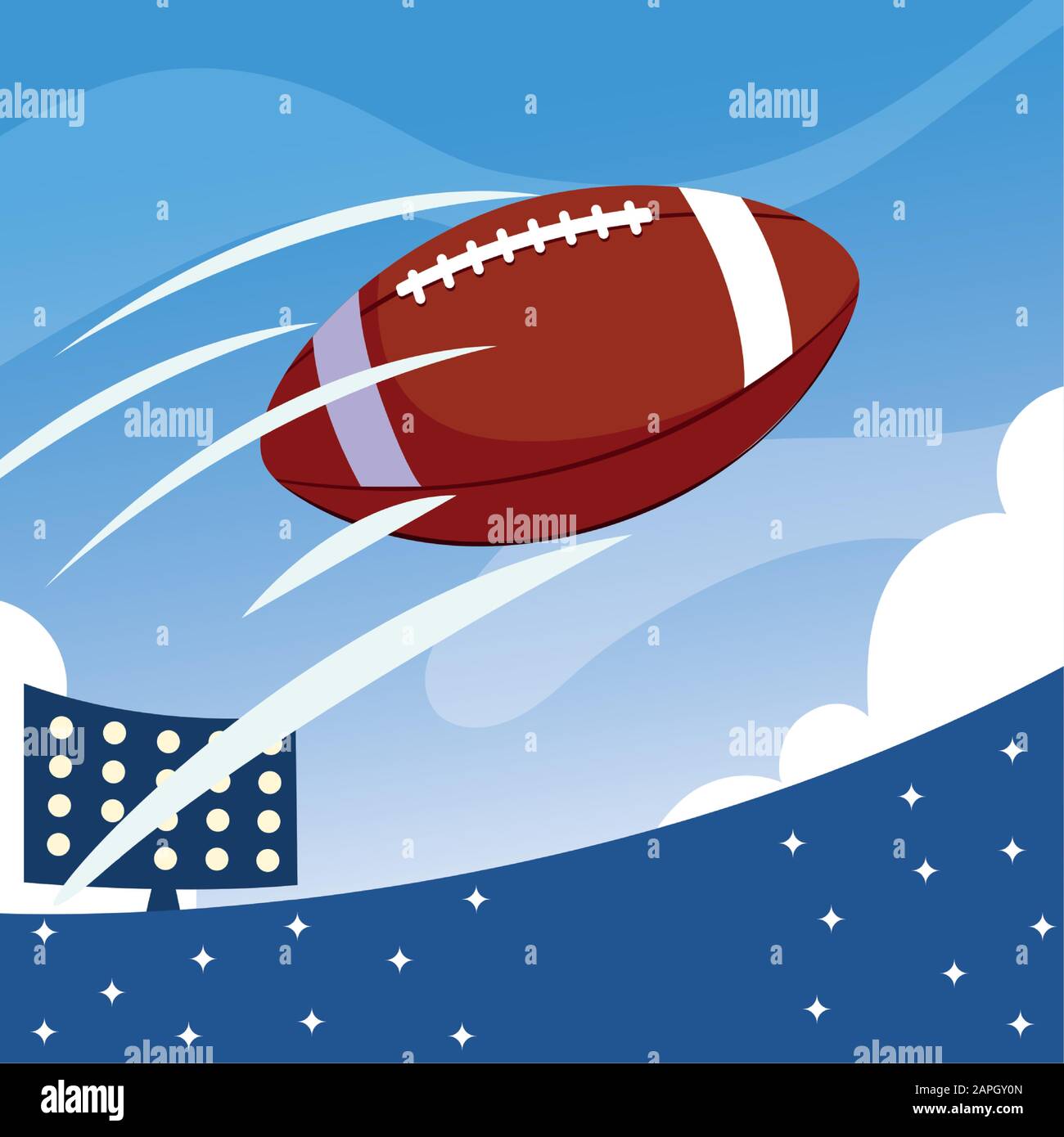 Palla di fronte al granstand design, Super Bowl american calcio sport hobby gioco attrezzature di allenamento tournement e giocare tema Vector illustrazione Illustrazione Vettoriale