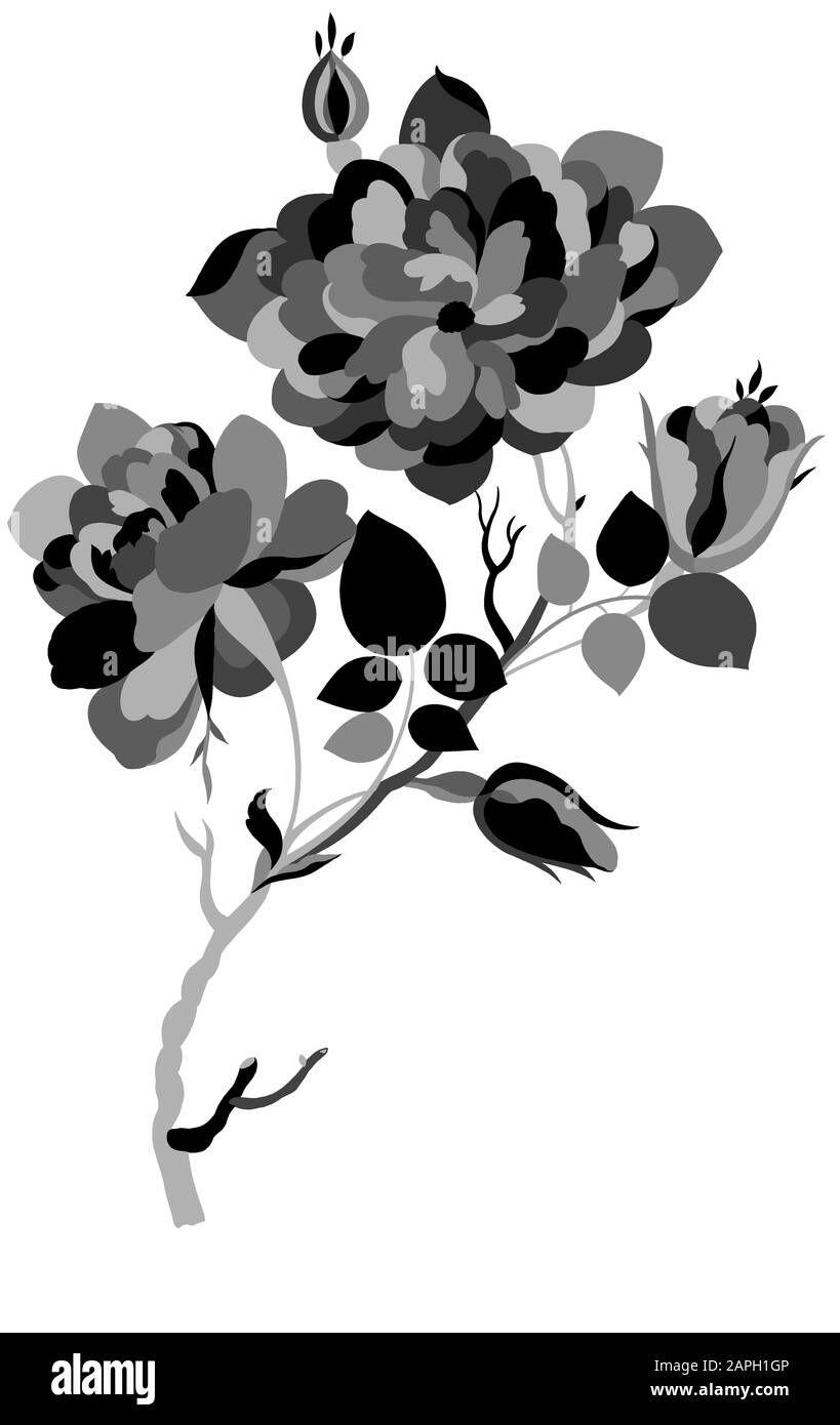 Un bel ramo floreale per la stampa digitale. Fiore rosa con verde lasciare. Foto Stock