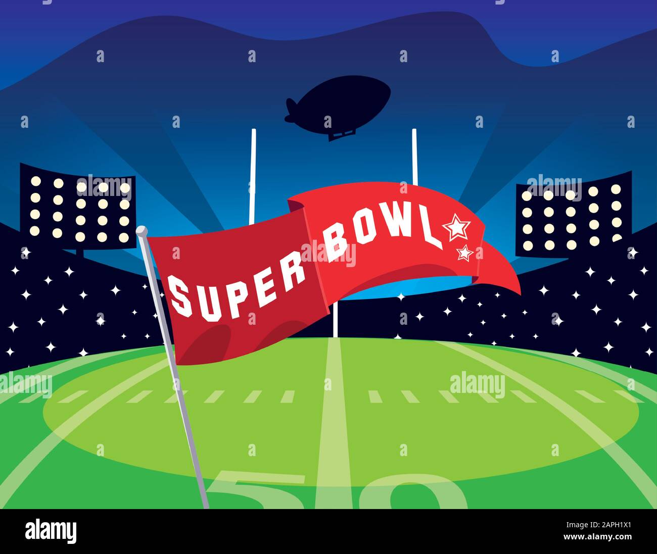 Bandiera di fronte al granstand design, Super Bowl american calcio sport hobby gioco di allenamento attrezzature tournement e giocare tema Vector illustrazione Illustrazione Vettoriale