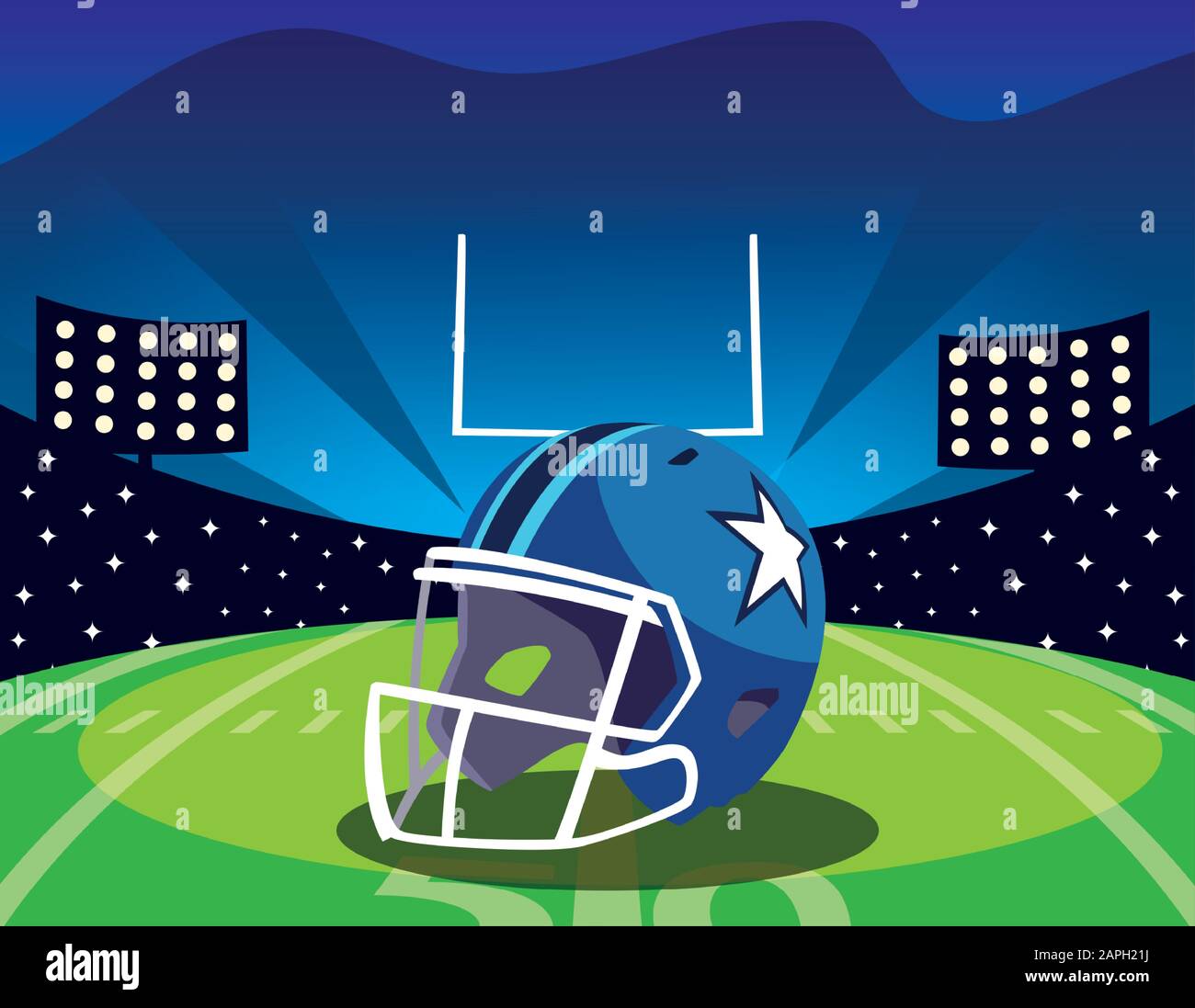 Casco di fronte al granstand design, Super Bowl american football sport hobby gioco di allenamento attrezzature tournement e giocare tema Vector illustrazione Illustrazione Vettoriale