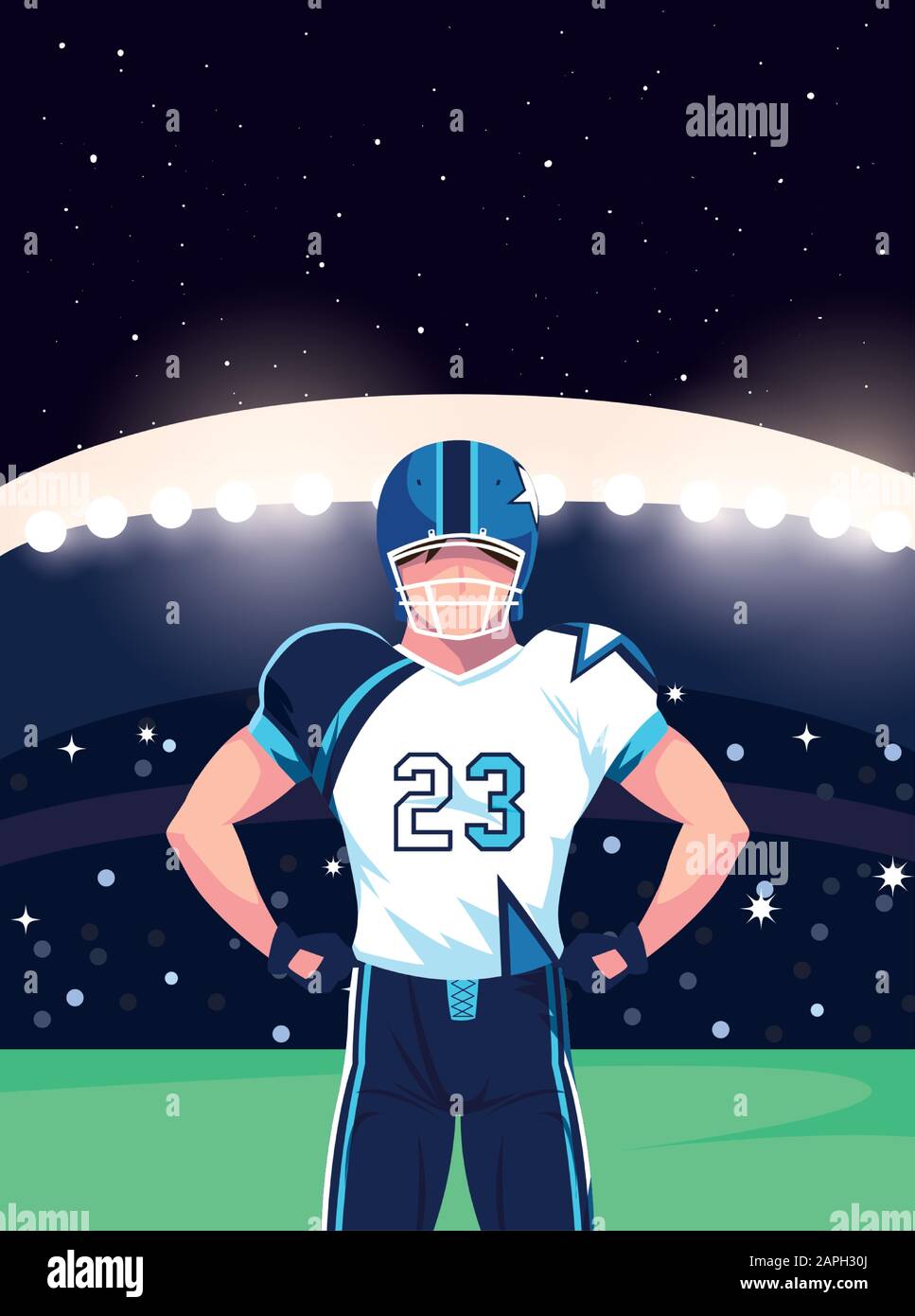 Giocatore con casco di fronte al design tribuna, Super Bowl american football sport hobby gioco allenamento attrezzature tournement e giocare tema Vector illustrazione Illustrazione Vettoriale
