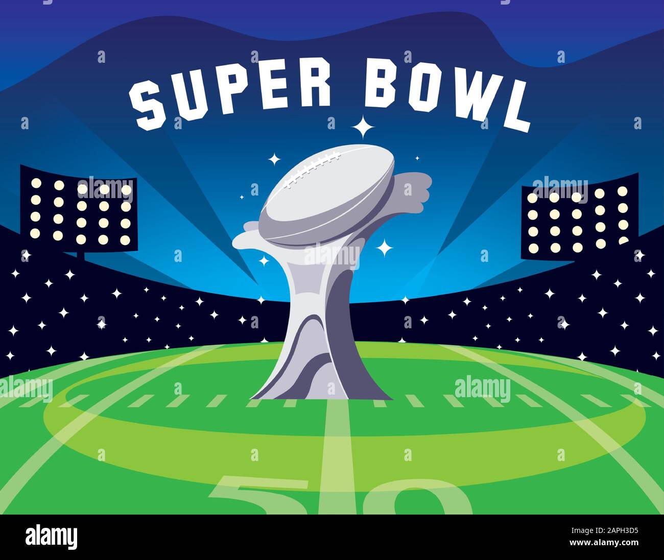 Trofeo di fronte al granstand design, Super Bowl american calcio sport hobby gioco di allenamento attrezzature tournement e giocare tema Vector illustrazione Illustrazione Vettoriale
