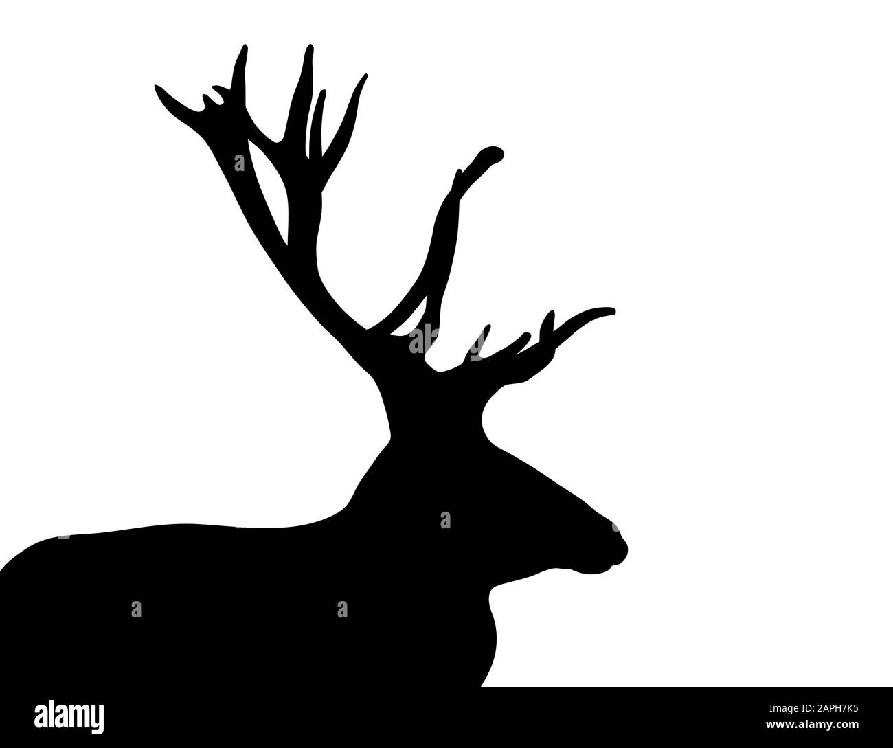 Silhouette di vettore di un cervo con corna isolati su sfondo bianco Illustrazione Vettoriale