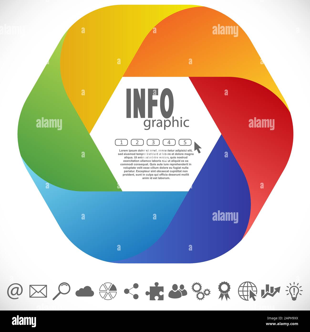 grafica di informazioni commerciali colorata con sei opzioni e alcune icone web Illustrazione Vettoriale