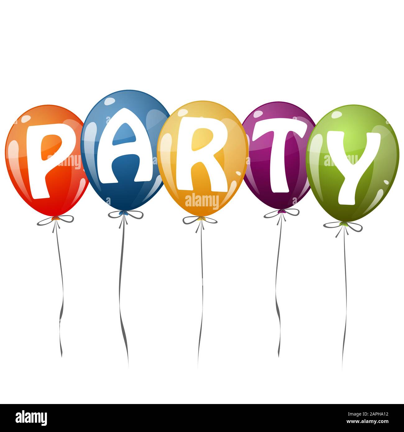 Palloncini colorati volanti con nastri e testo Party Illustrazione Vettoriale