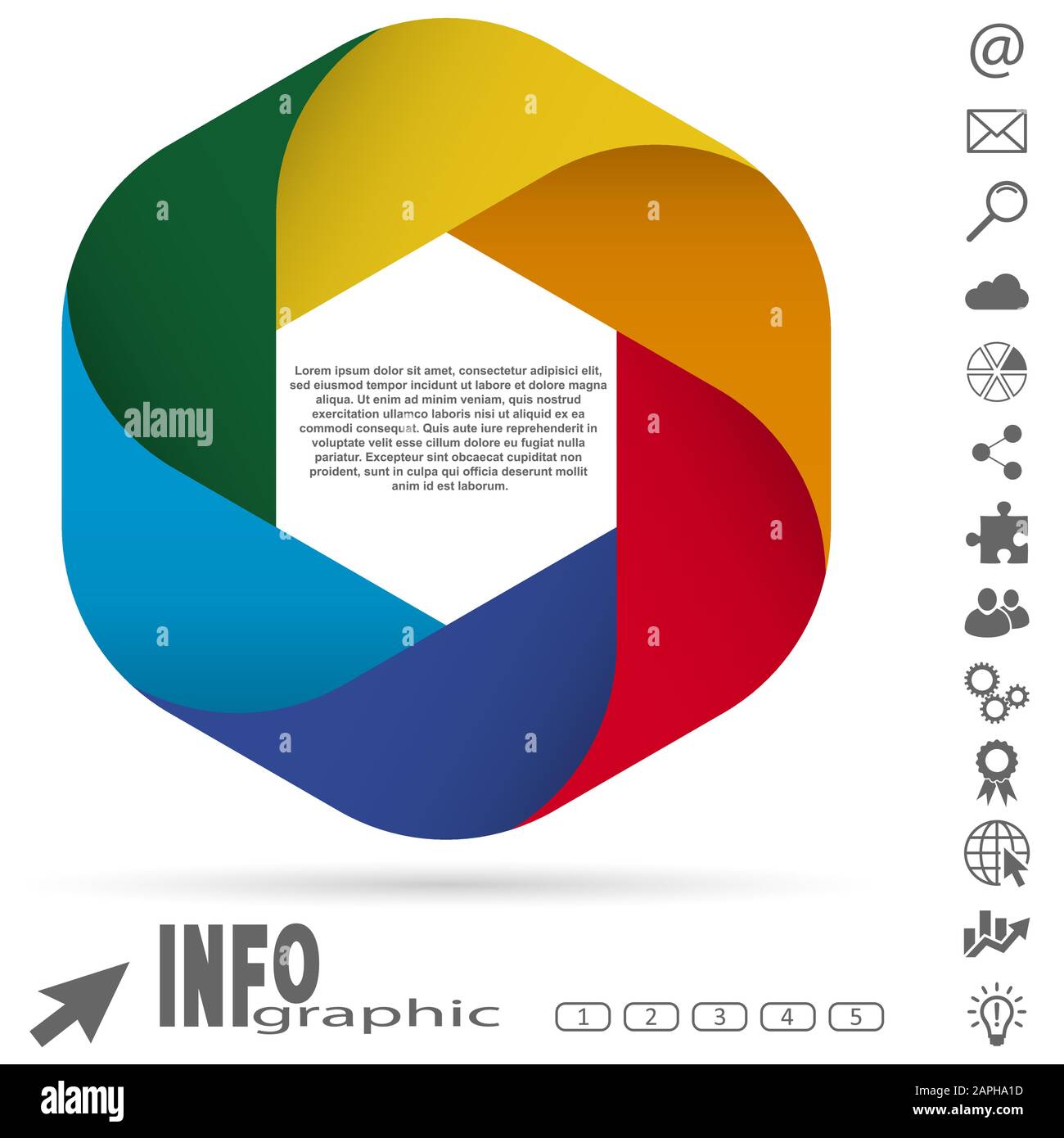 grafica di informazioni commerciali colorata con sei opzioni e alcune icone web Illustrazione Vettoriale