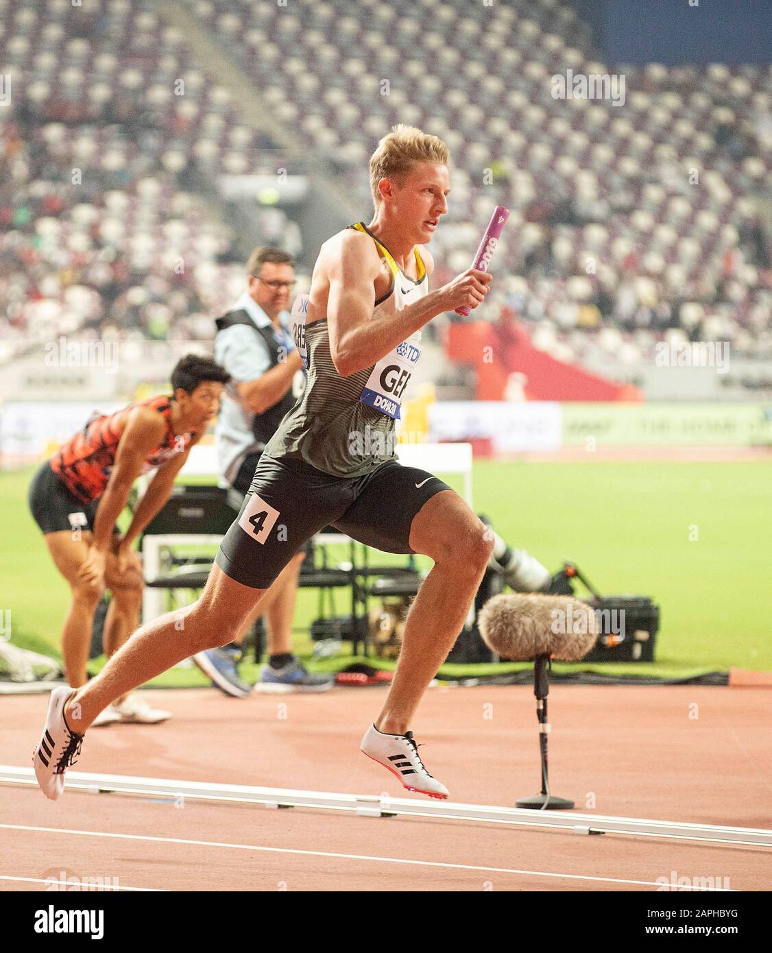 Manuel Sanders (GER) Action, Stagione 4 x 400m Mixed, Round 1, il 28 settembre 2019 World Athletics Championships 2019 a Doha/Qatar, dal 27 settembre. 10.10.2019. Â | utilizzo in tutto il mondo Foto Stock