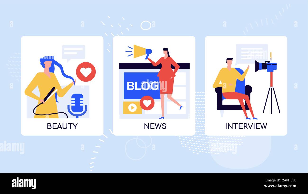 Blogging professionisti stile di vita vettore colorato banner modello Illustrazione Vettoriale