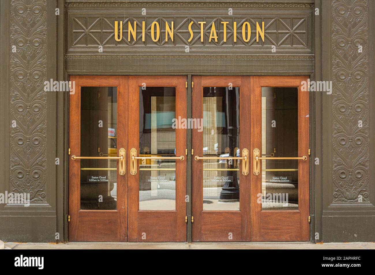 Ingresso alla Union Station, Chicago, Illinois, Stati Uniti Foto Stock