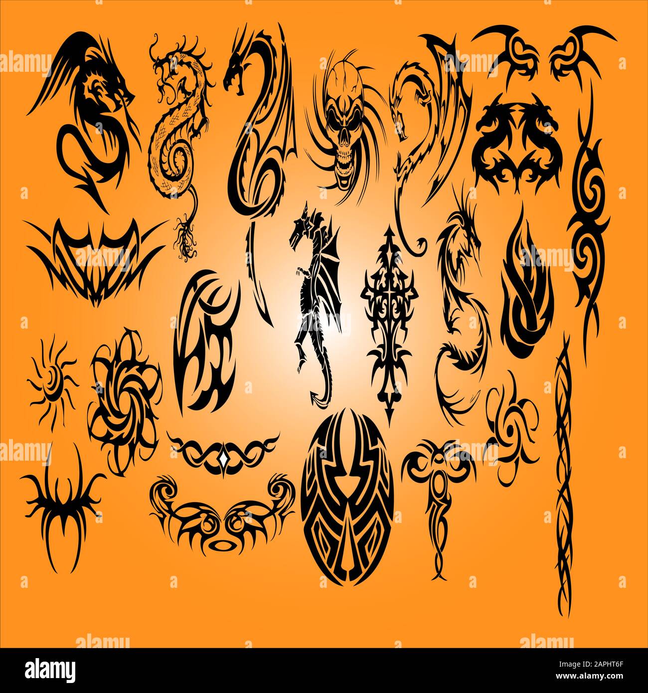 dragon tatto e collezioni tribali di design Illustrazione Vettoriale