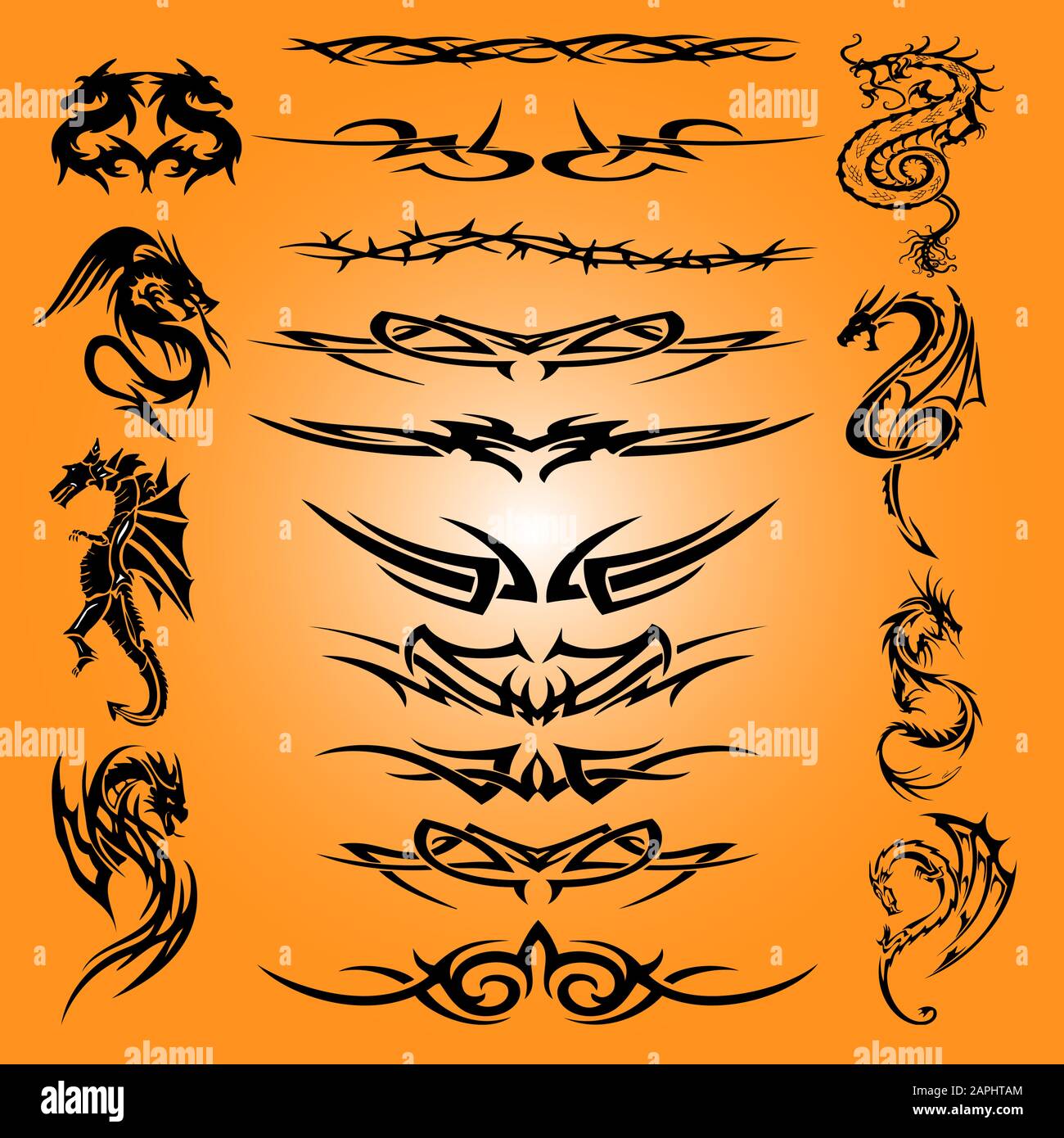 dragon tatto e collezioni tribali di design Illustrazione Vettoriale