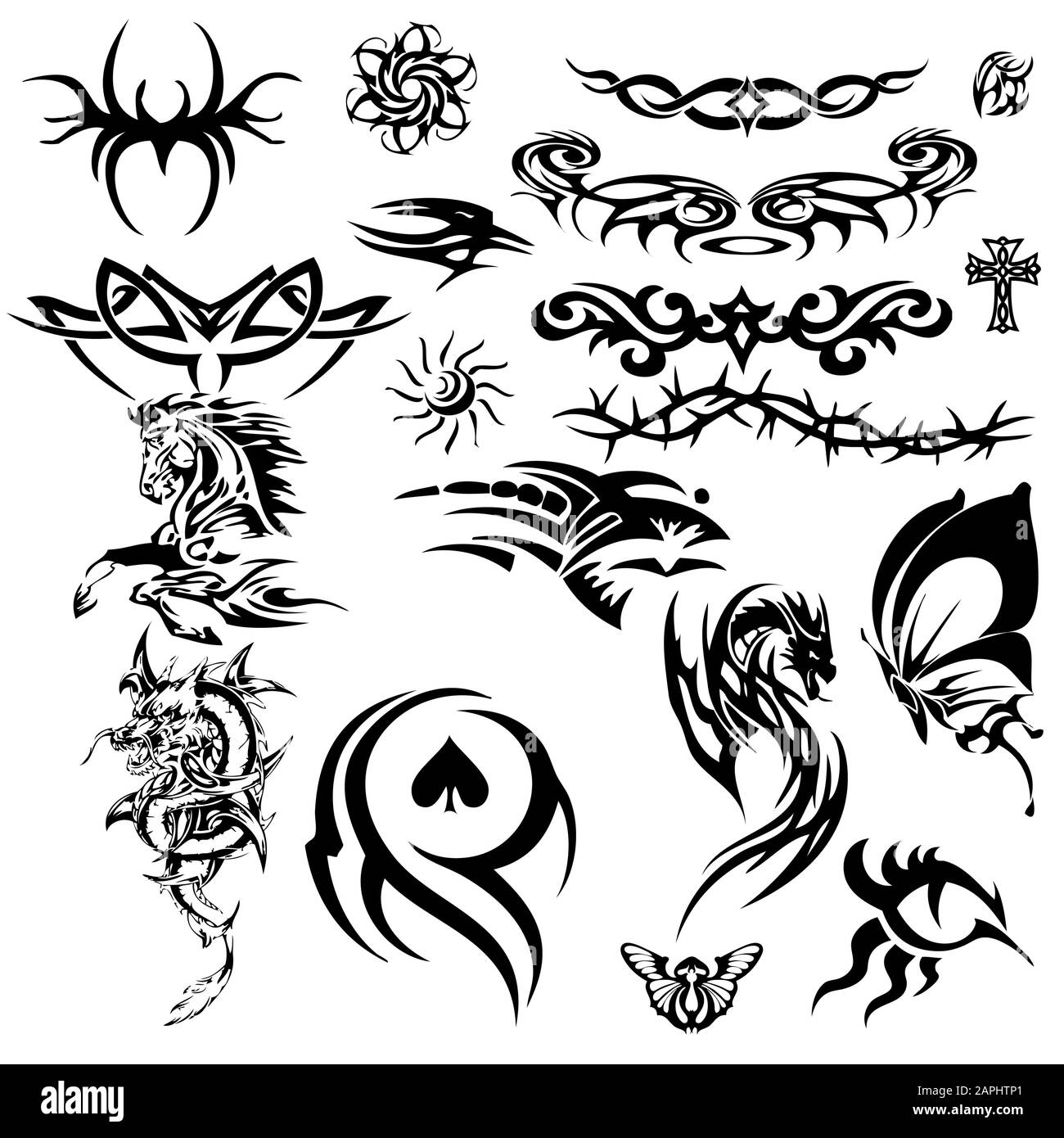 dragon tatto e collezioni tribali di design Illustrazione Vettoriale