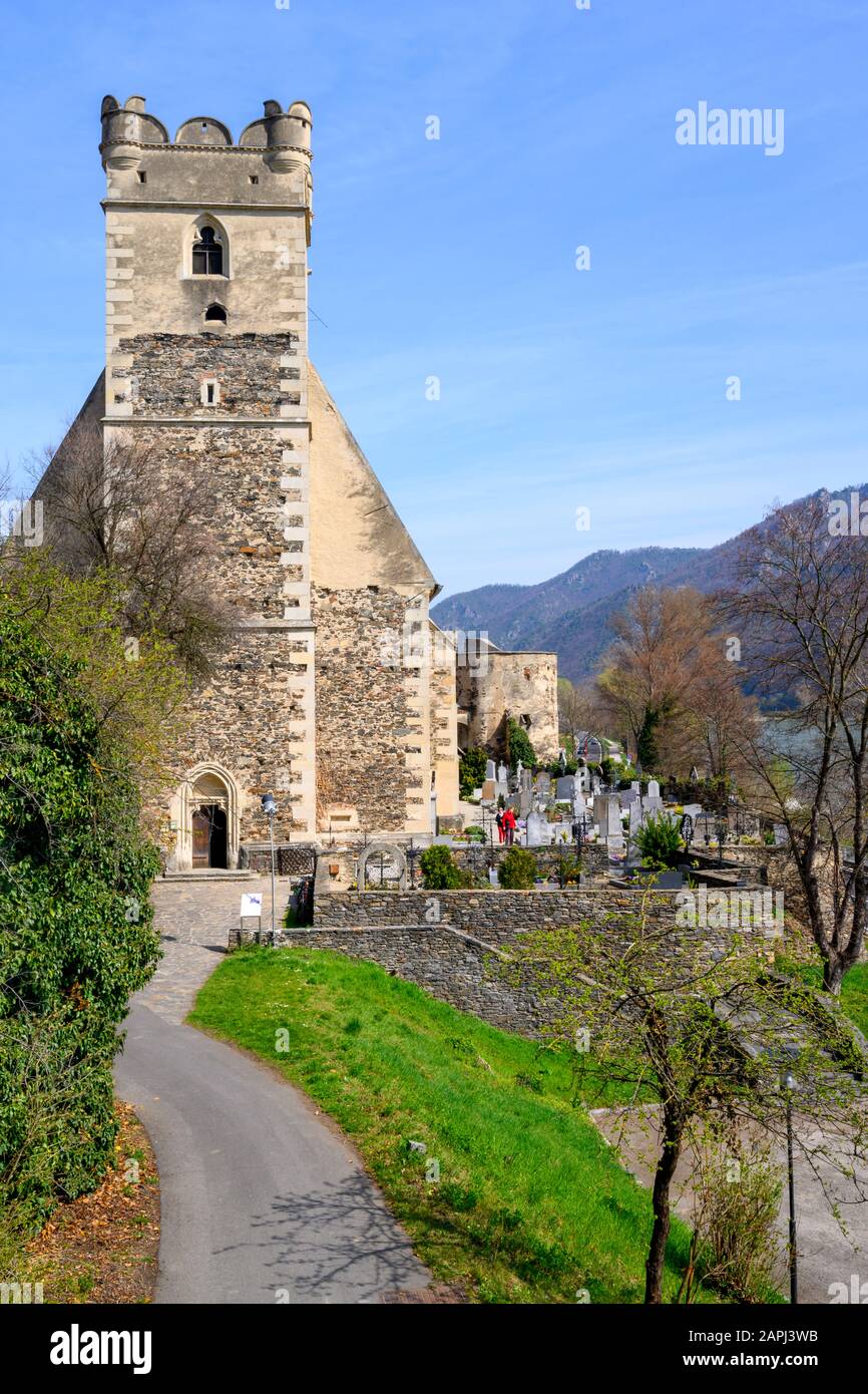 Österreich, Niederösterreich, Wachau, Spätgotische Kirche St. Michael (Von Westen) Foto Stock