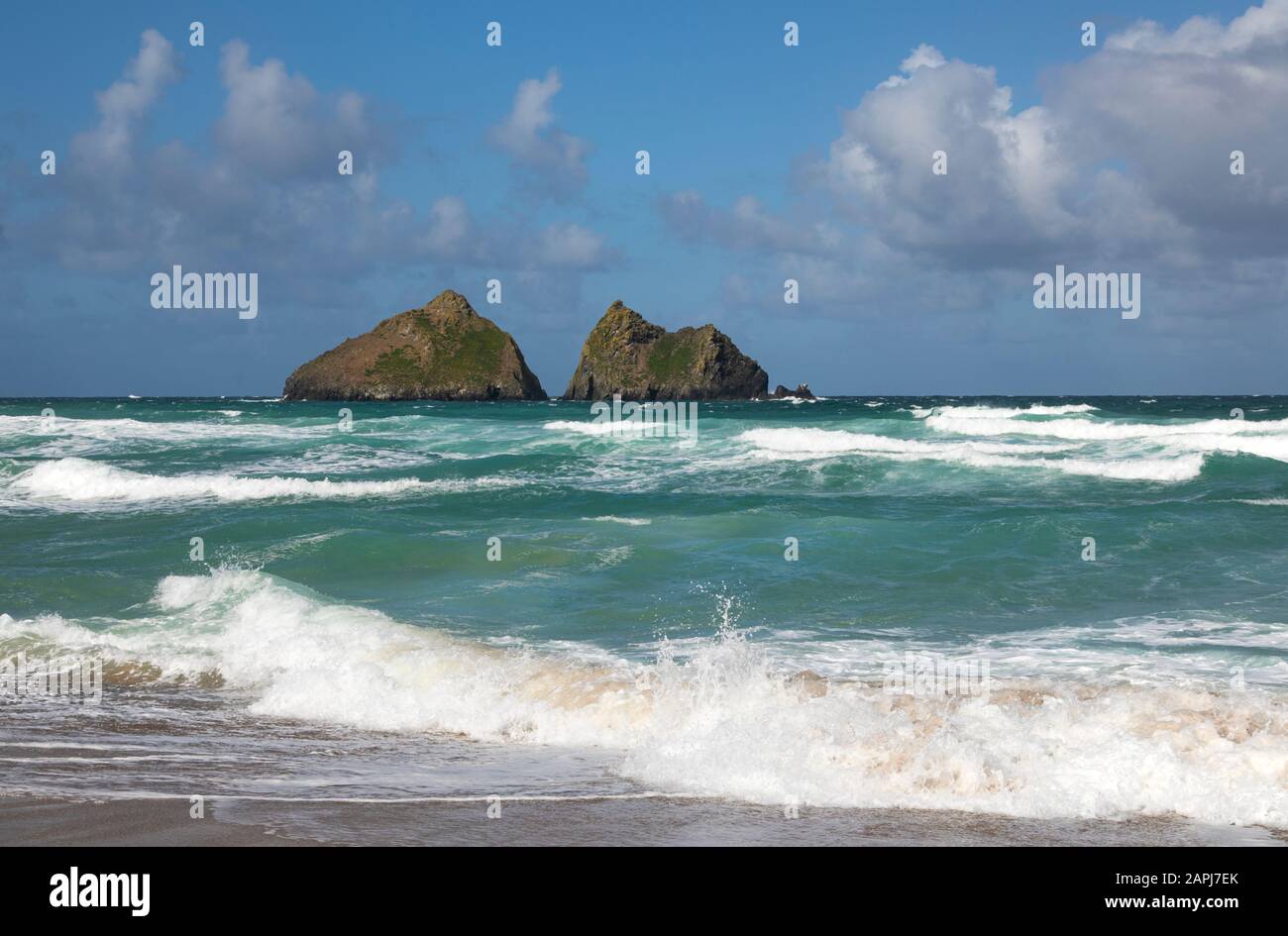 Onde Al Di Fuori Di Holywell Bay North Cornwall Foto Stock