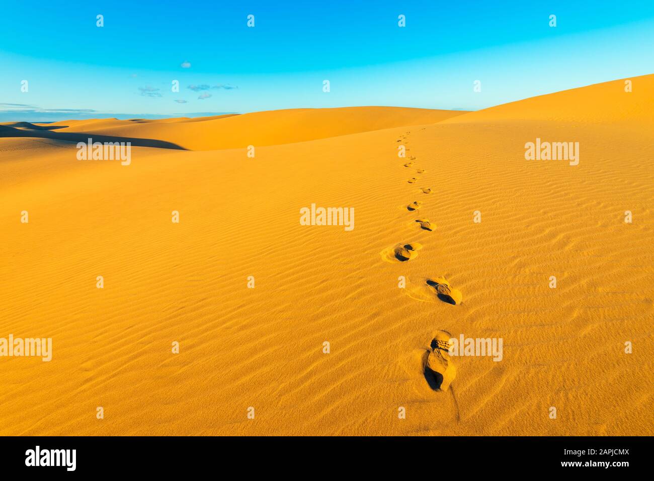 Impronte Nelle Dune Di Sabbia Di Maspalomas Gran Canaria Spagna Foto Stock