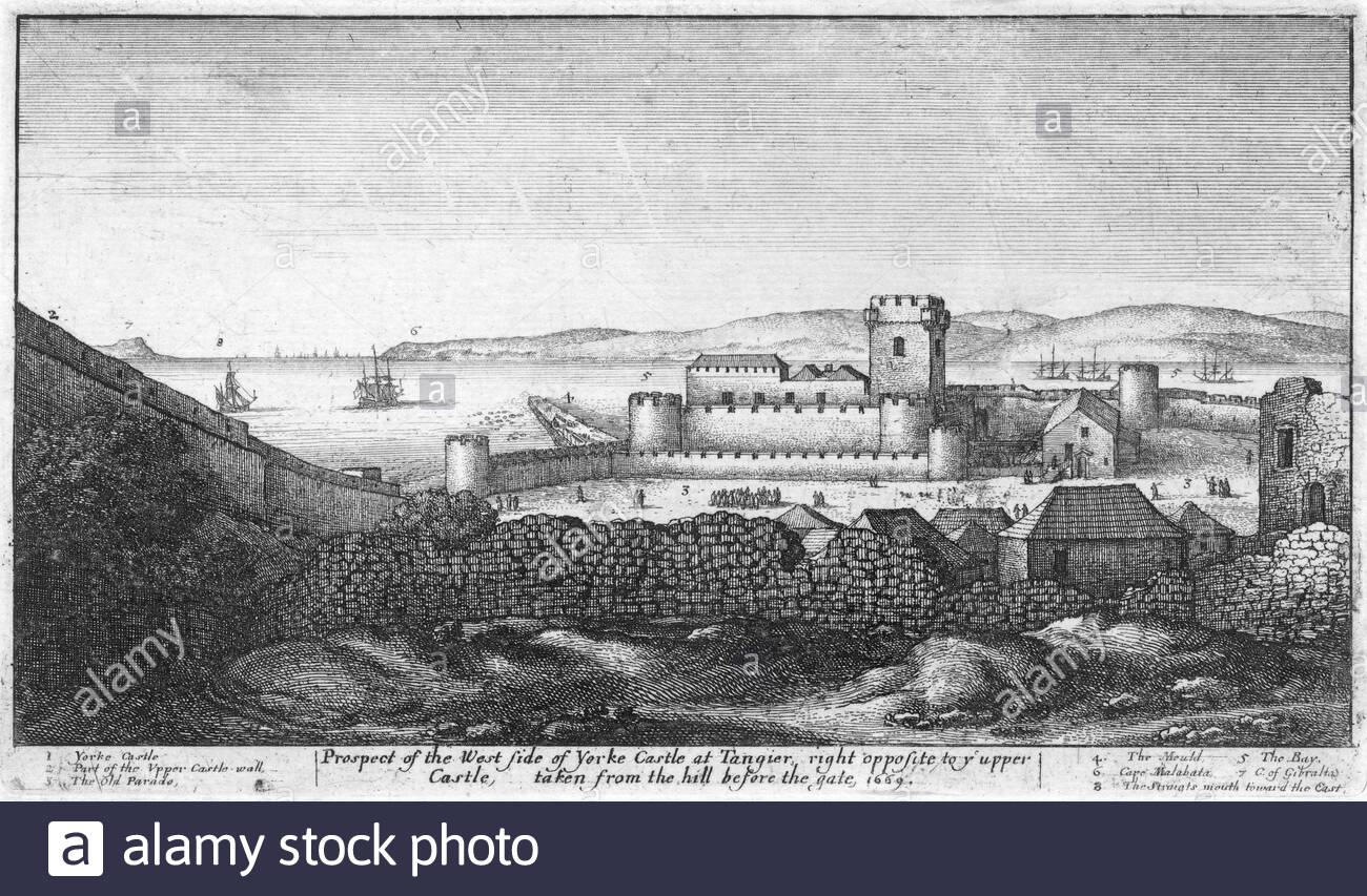 West Side del Castello di York, Tangeri, Marocco, incisione di etcher boemo Wenceslaus Hollar da 1600s Foto Stock