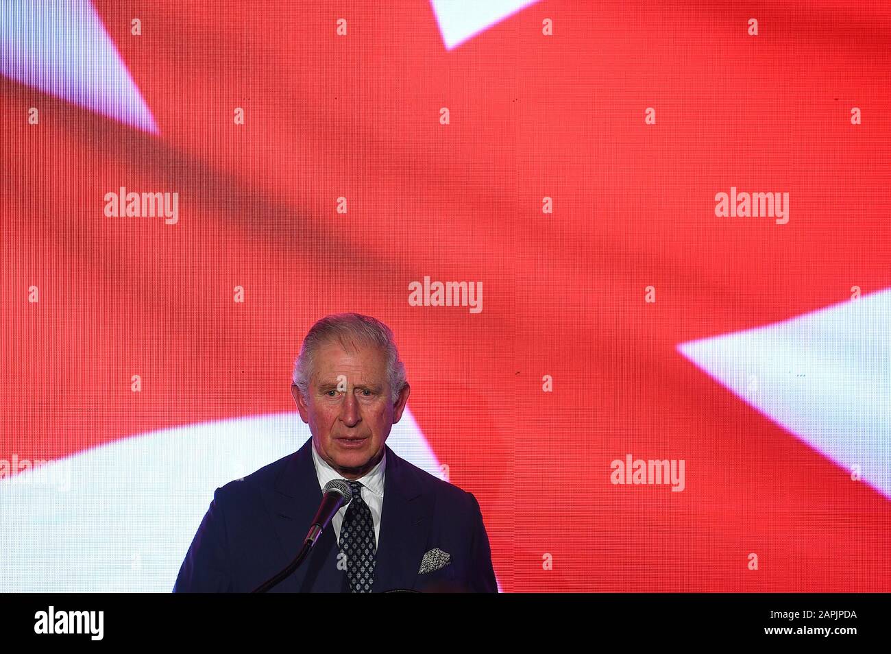 Il Principe di Galles parla alla reception della residenza dell'ambasciatore a Tel Aviv, il primo giorno della sua visita in Israele e nei territori palestinesi occupati. Foto Stock