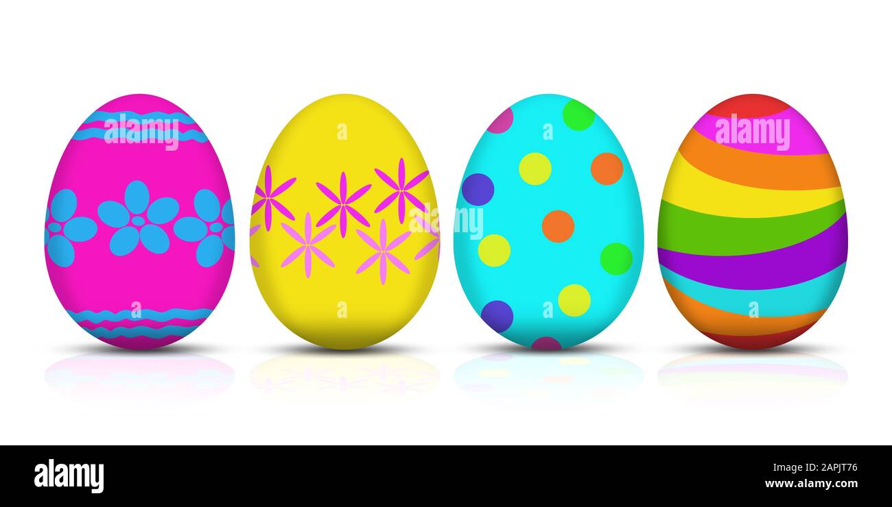 Quattro uovo di Pasqua illustrazione su sfondo bianco Foto Stock