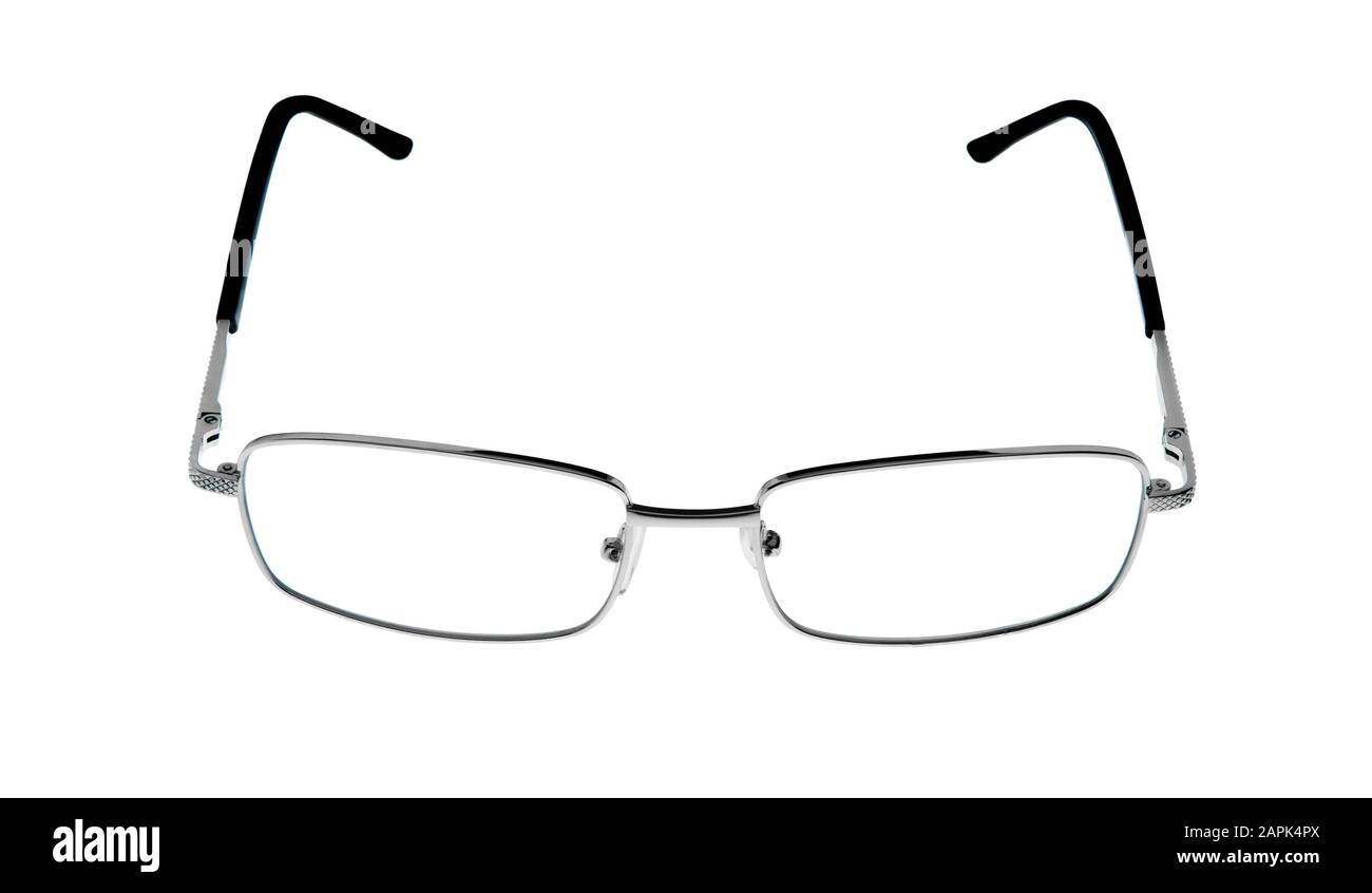 Occhiali isolati su uno sfondo bianco. Occhiali da vista. Foto Stock